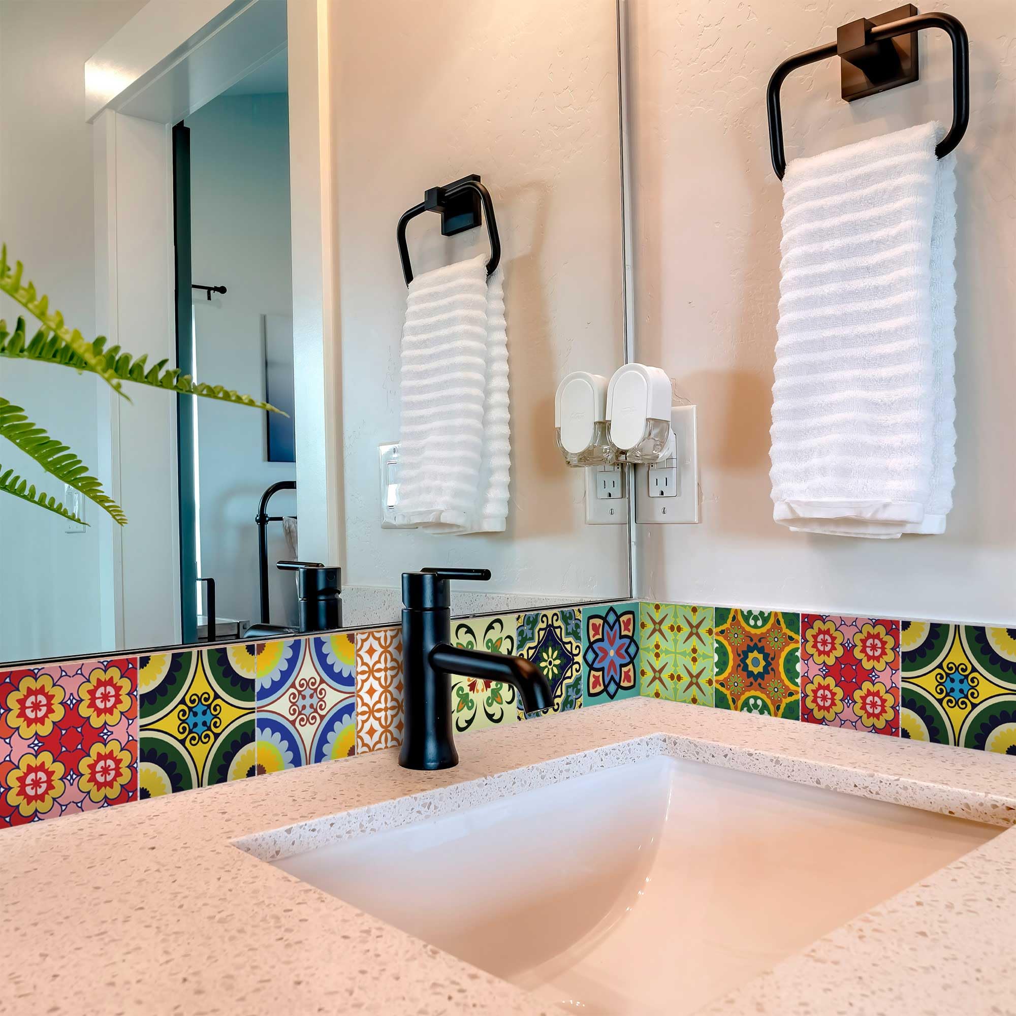 24-Piece Traditional Talavera Tile Stickers Set - Easy Peel & Stick Bathroom & Kitchen Tile Decals - 6x6 Inch Home Decor for Walls, Backsplash & Countertops (Kitchen Tiles Stickers C1) - Perfect for DIY Home Renovation, Apartment Upgrades & Rental Property Decor