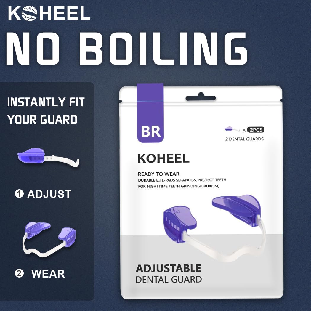 KOHEEL Adjustable Teeth Grinding Mouth Guard for Bruxism - No Boil Night Guard for Teeth Clenching & TMJ Relief (2 Pack) - Perfect for Sleeping, Sports & Stress Relief