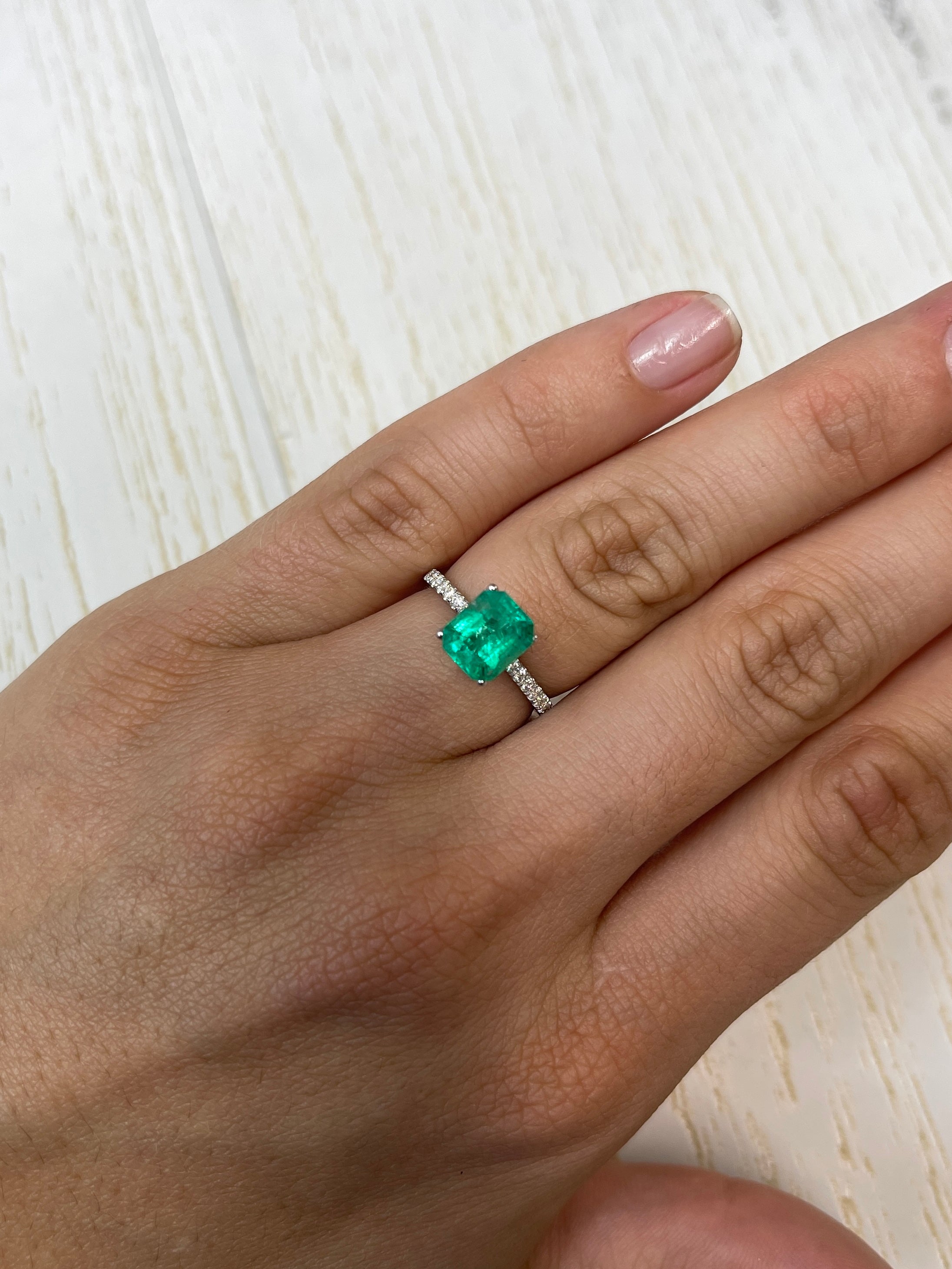 1.94 Carat 8.5x7mm Natural Colombian Emerald - Loose Green Gemstone with Unique Freckles, Emerald Cut for Jewelry Making & Engagement Rings