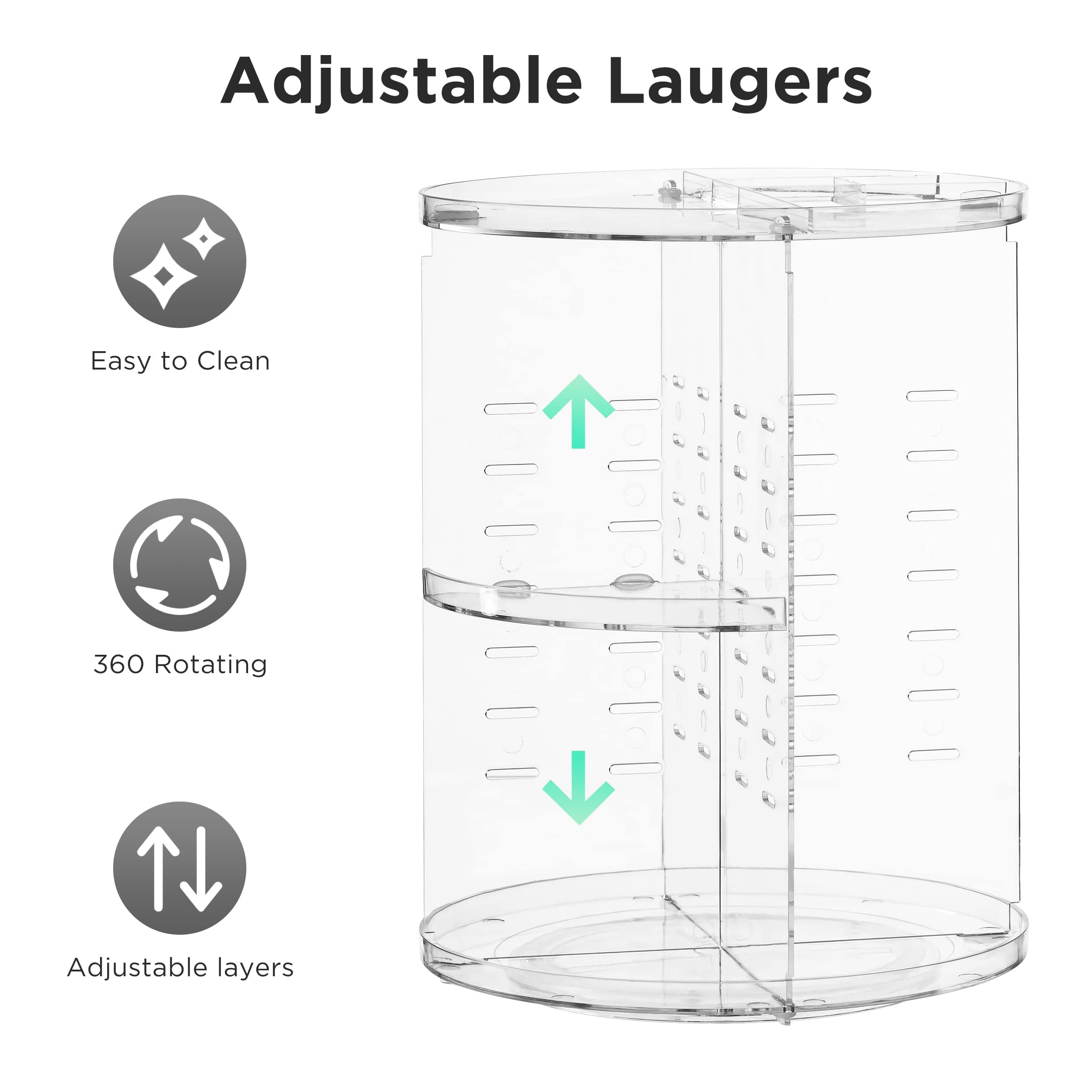 360° Rotating Makeup Organizer - Large Capacity Adjustable Cosmetic & Skincare Display Stand with Spinning Base - Clear Acrylic Vanity Organizer for Perfumes, Brushes, Makeup (Perfect for Bathroom Countertops & Dressing Tables)