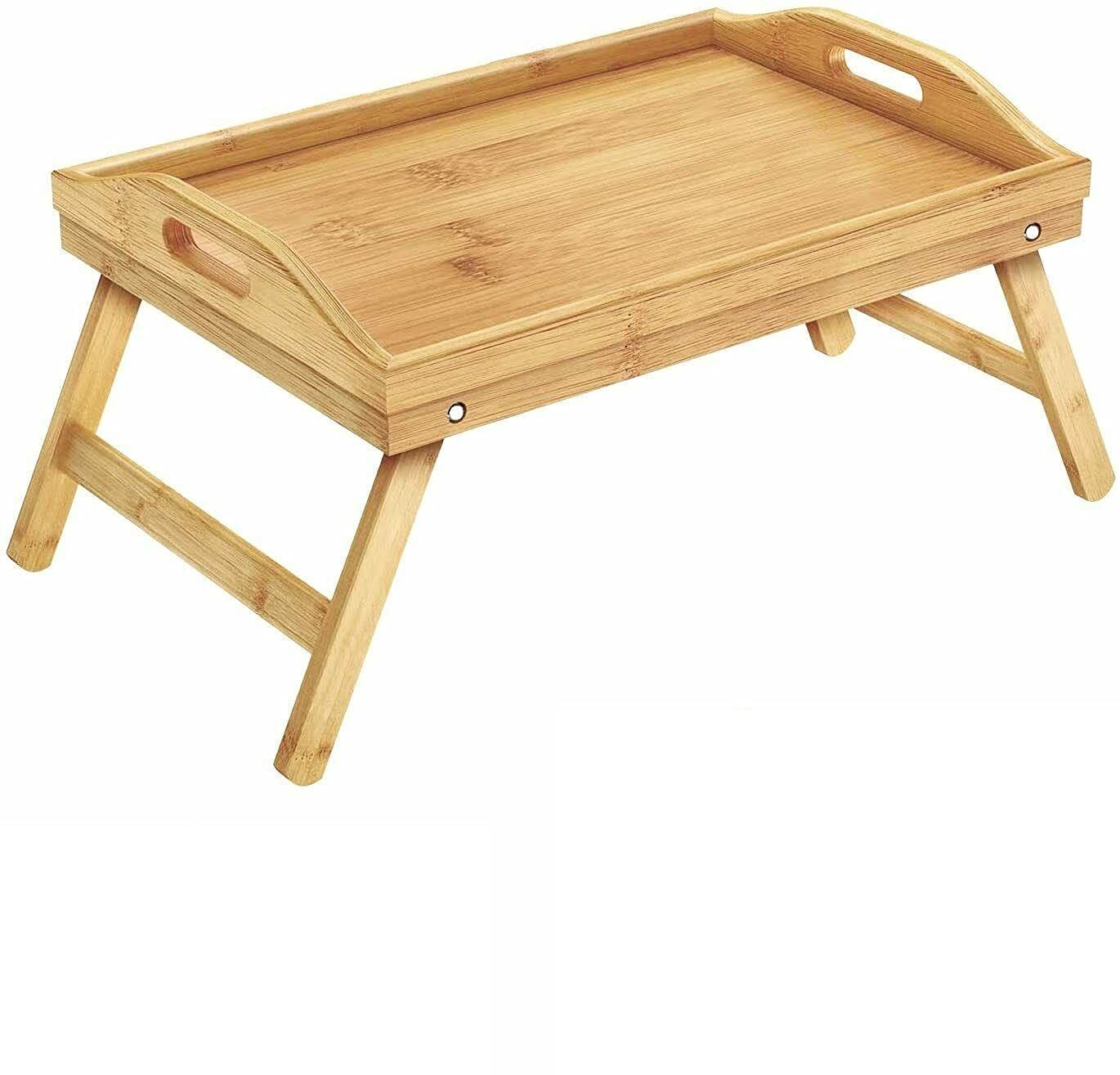 Foldable Bamboo Bed Tray - Portable Breakfast Table, Laptop Stand & Serving Tray - Lightweight Lap Desk for Coffee, Meals & Work in Bed, Sofa or Office - Decorative & Space-Saving Folding Desk