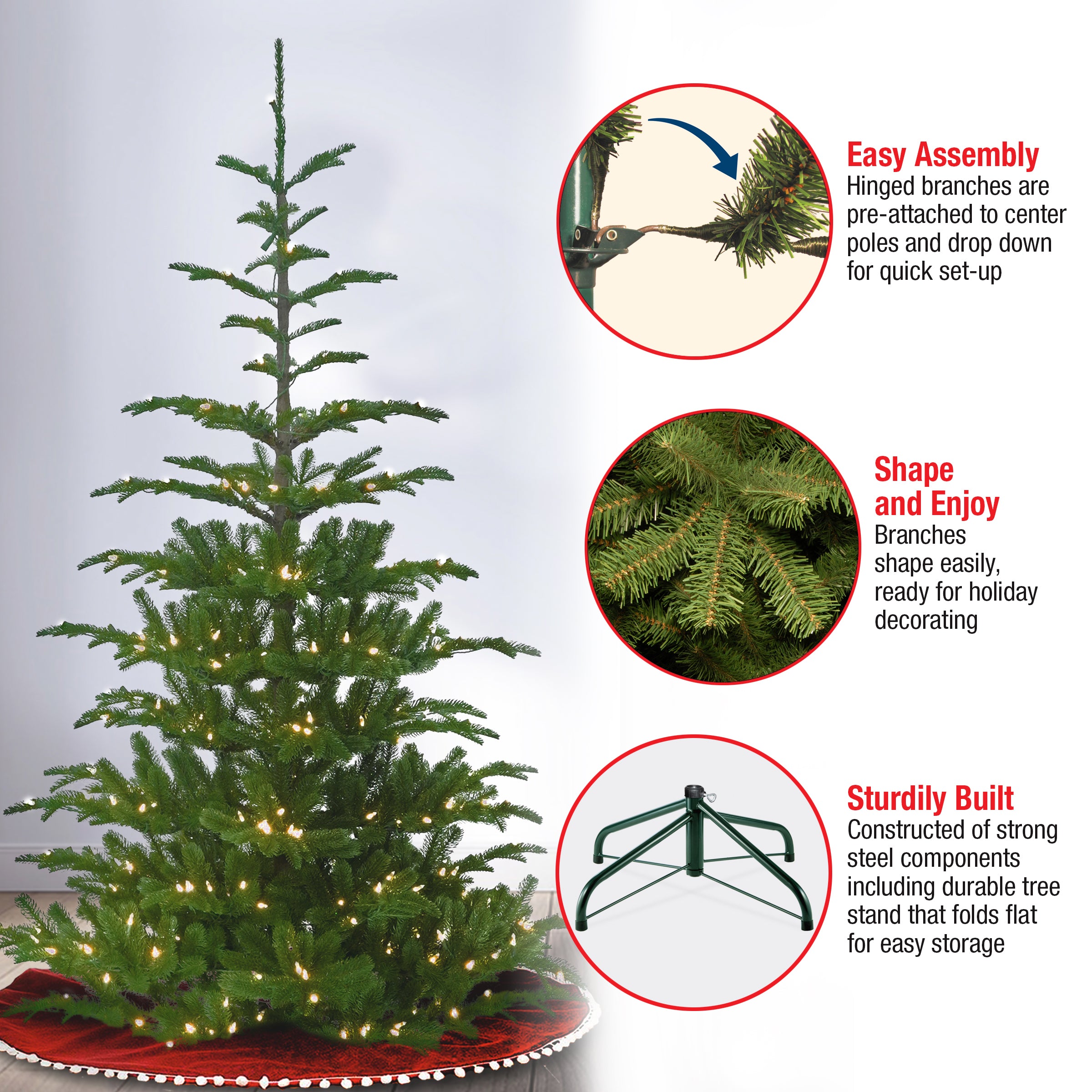 6.5 ft Pre-Lit Norwegian Spruce Christmas Tree with 500 Clear LED Lights - Perfect for Living Room, Office & Holiday Decorations