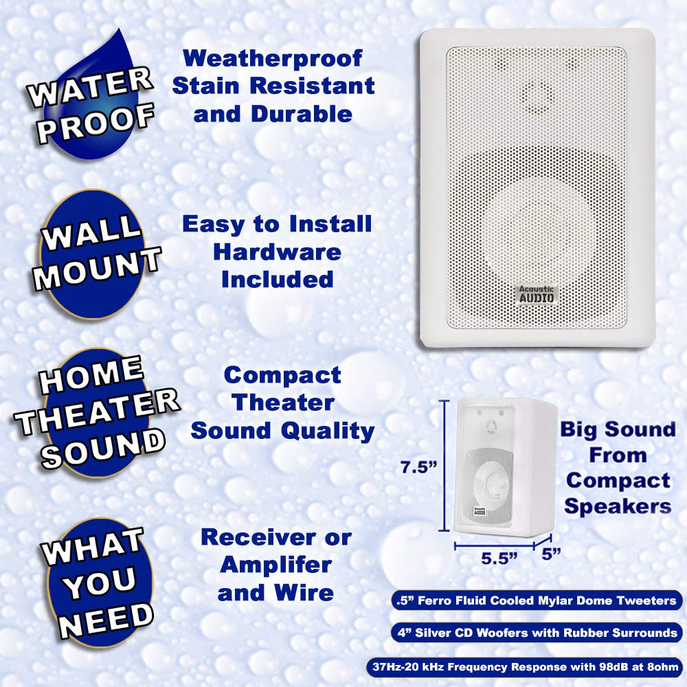 Acoustic Audio 151W 600 Watt 2-Way Indoor/Outdoor Speakers - White Pair (Perfect for Patio, Poolside & Backyard Entertainment)