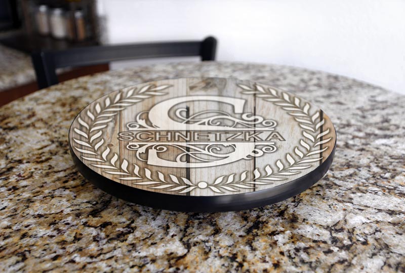 Custom Name Lazy Susan Turntable - White Wood with Leaf Design, 3 Sizes (8/10/12 Inch) - Handcrafted in USA - Perfect for Dining Tables, Kitchen Countertops & Entertaining