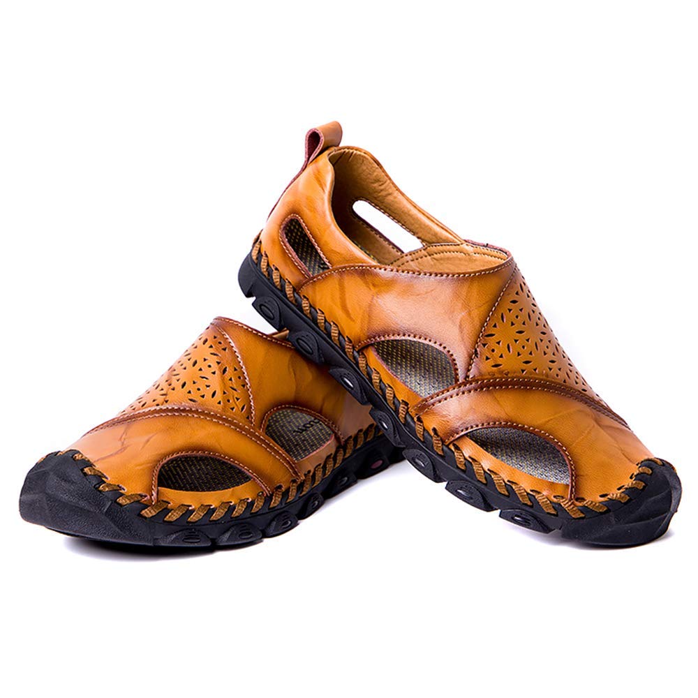 UPIShi Men's Leather Outdoor Sandals - Slip-On Casual Fisherman Sandals for Summer, Beach, Walking & Travel - Lightweight Comfortable Shoes for Men