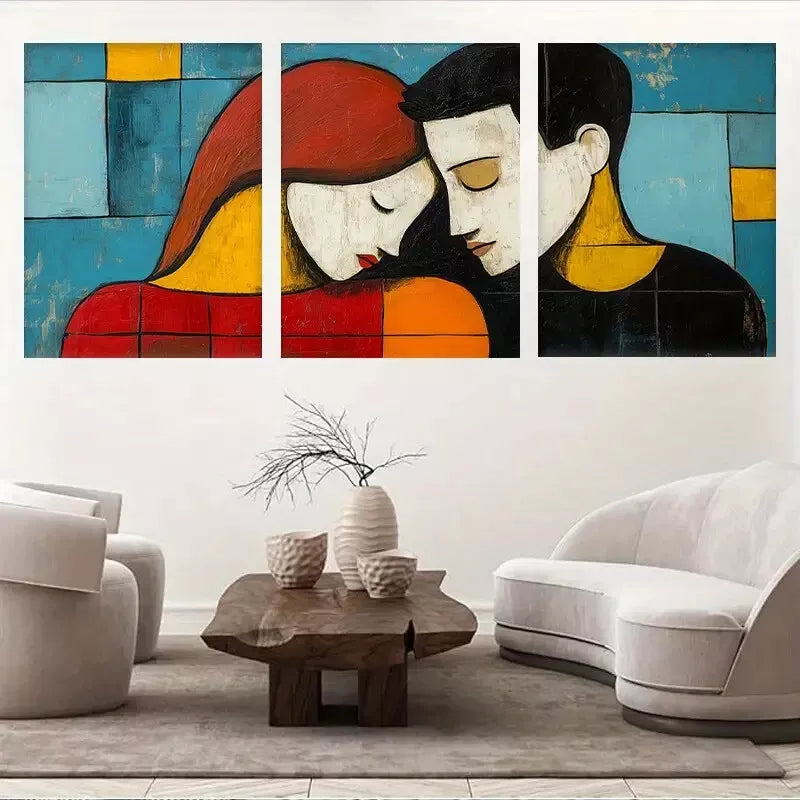 3-Piece Romantic Abstract Geometric Couple Wall Art Set - Framed Canvas 50x70cm (20x28in) - High Quality Print - 100% Australian Made - Ready to Hang - Perfect for Bedroom, Living Room & Wedding Gift