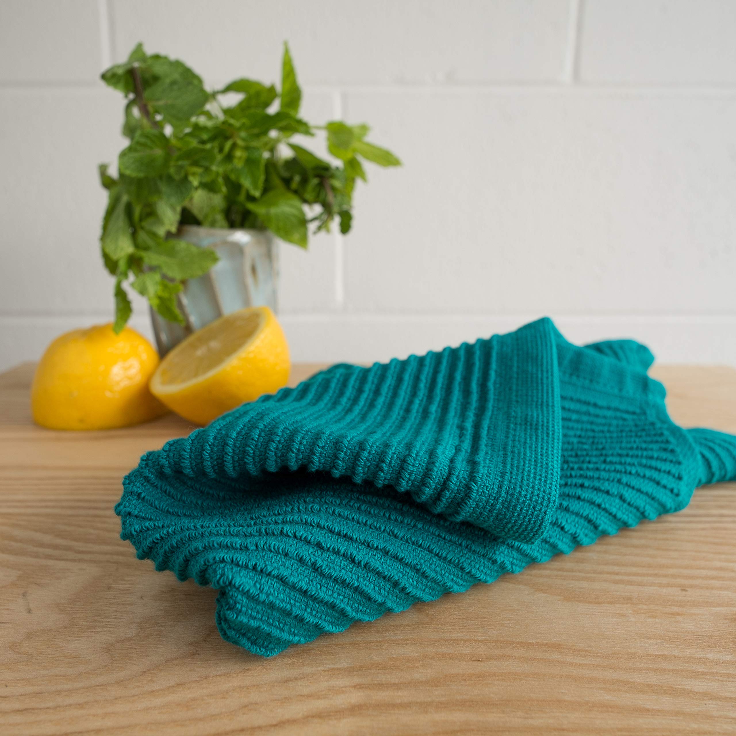 Now Designs Ripple Kitchen Dishcloth Set of 4 - Peacock Green | Super Absorbent & Quick-Drying Dish Towels for Washing Dishes, Cleaning Countertops & Kitchen Surfaces