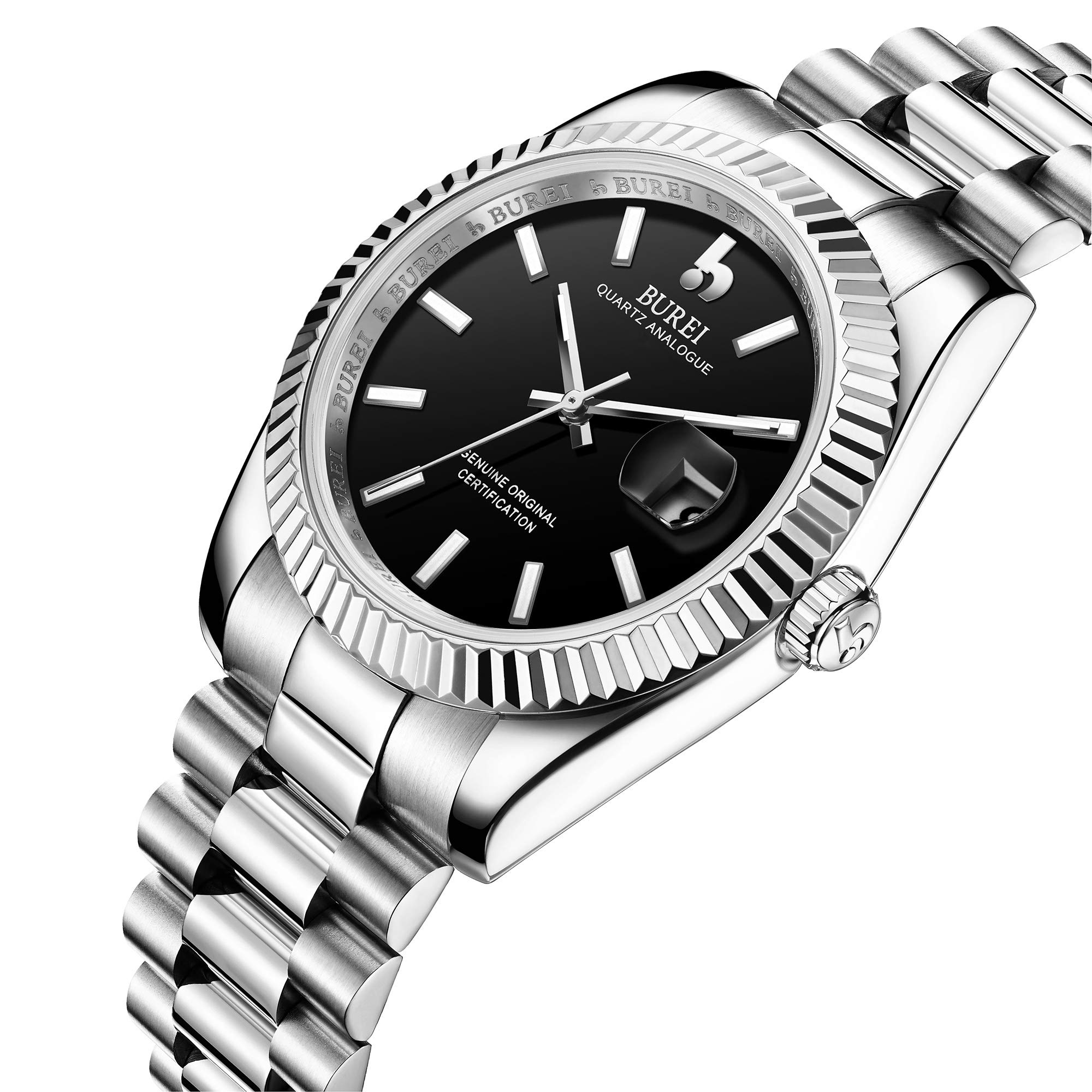 BUREI Luxury Men's Watches - Stainless Steel Analog Business Fashion Waterproof Watch for Men - Perfect Gift for Him - Ideal for Office, Formal Events & Everyday Wear