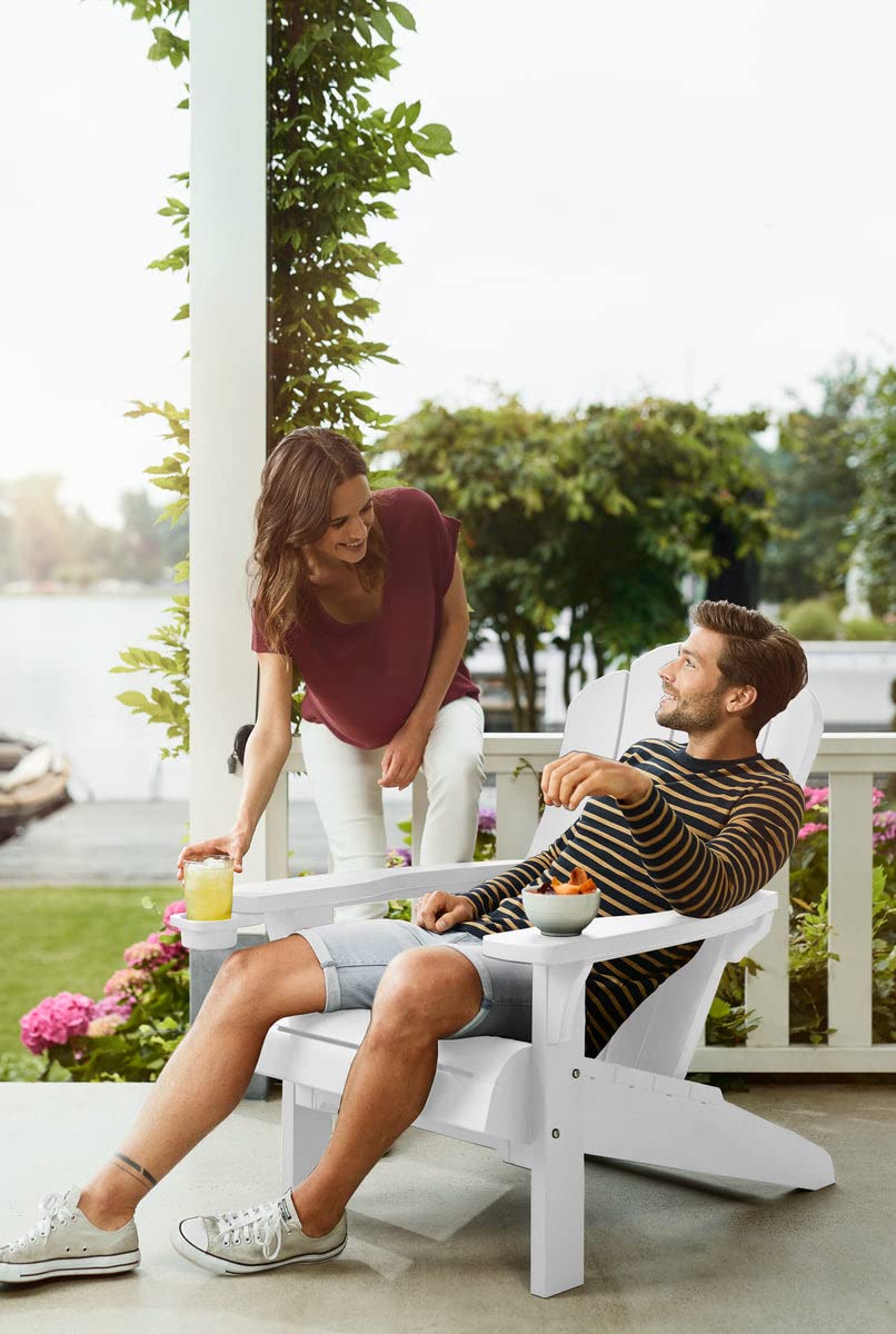 Premium White Resin Adirondack Chair with Built-in Cup Holder - Weather-Resistant Outdoor Patio, Garden & Deck Furniture for Relaxing in Backyard, Poolside or Porch