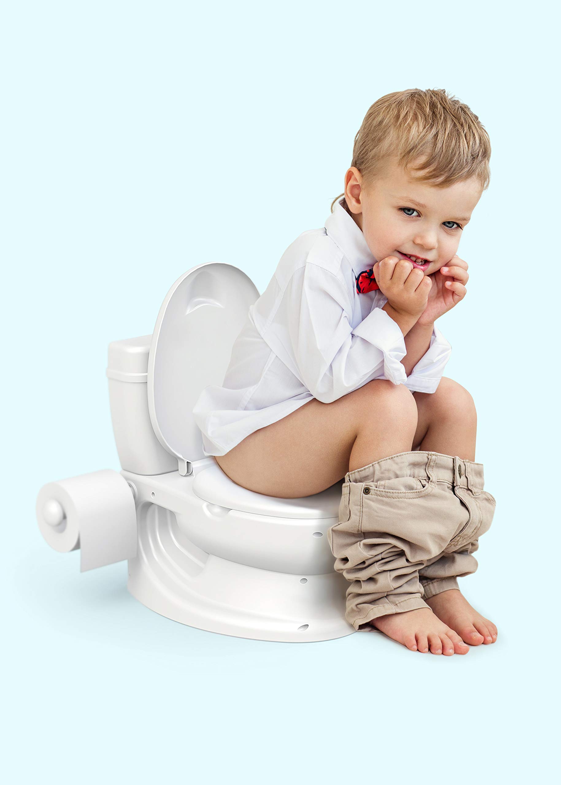 ToyLet Baby & Toddler Potty Training Toilet with Comfortable Seat, Lid, Flushable Wipes Storage & Paper Roll Holder - White | Ideal for Girls & Boys Learning Independence | Perfect for Home, Daycare & Travel Use