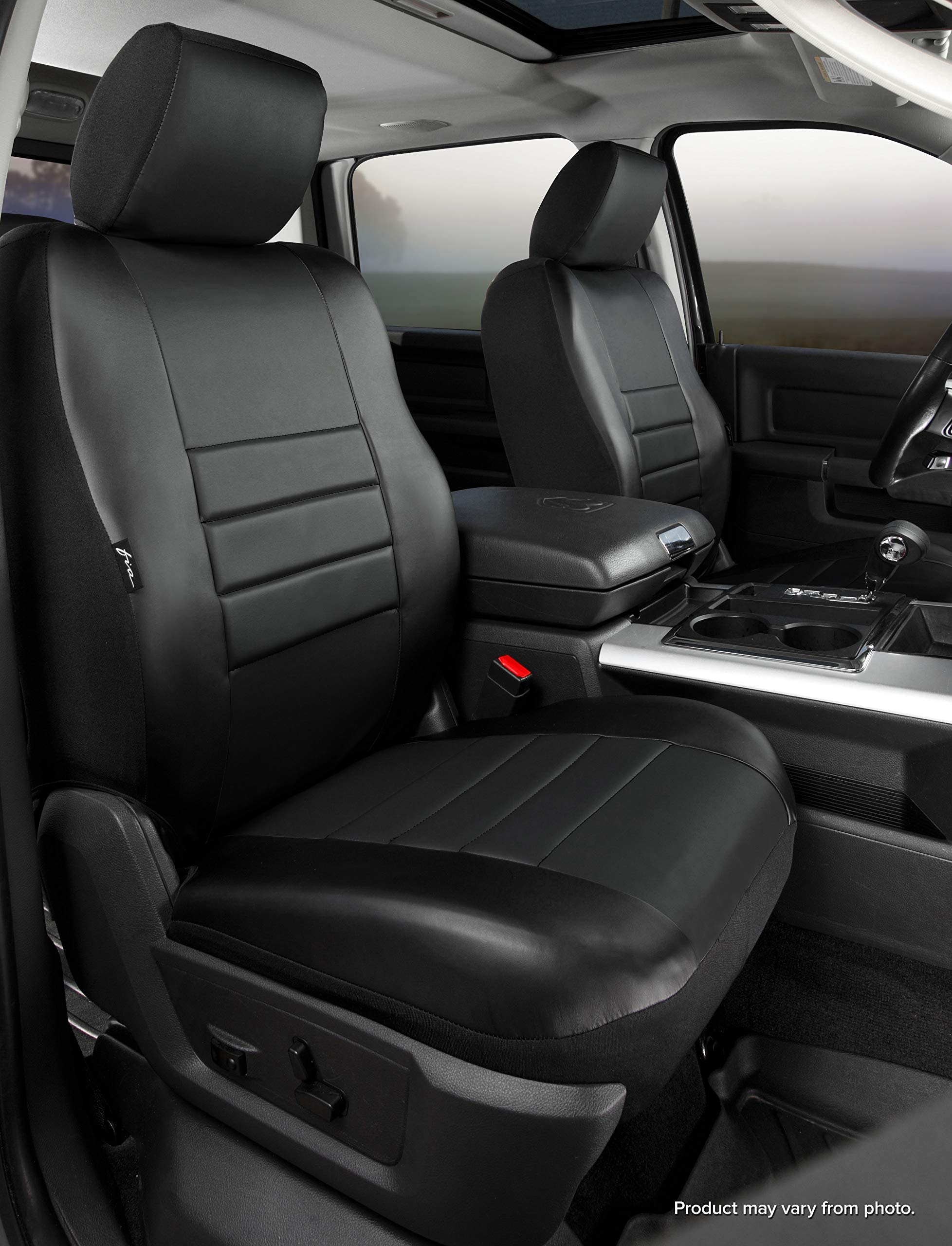 Fia SL68-7 BLK/BLK Custom Fit Front Seat Cover for Bucket Seats - Premium Leatherette (Solid Black) - Universal Car Seat Protector for Cars, Trucks & SUVs - Perfect for Daily Commute, Road Trips & Vehicle Protection