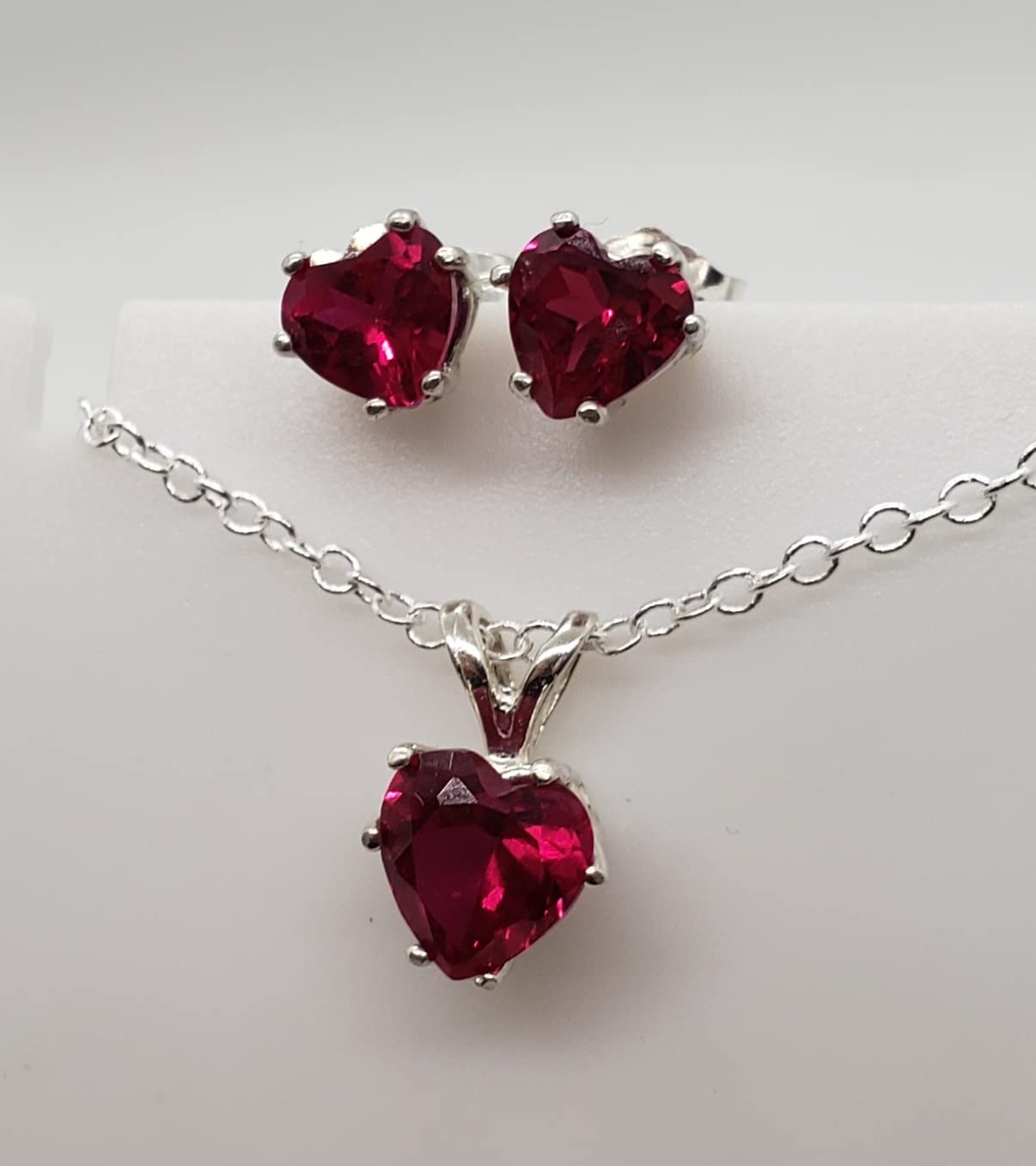 Ruby Heart Sterling Silver Earring and Necklace Set - Romantic Gift for Valentine's Day, Anniversary, or Birthday - Perfect for Date Nights and Special Occasions