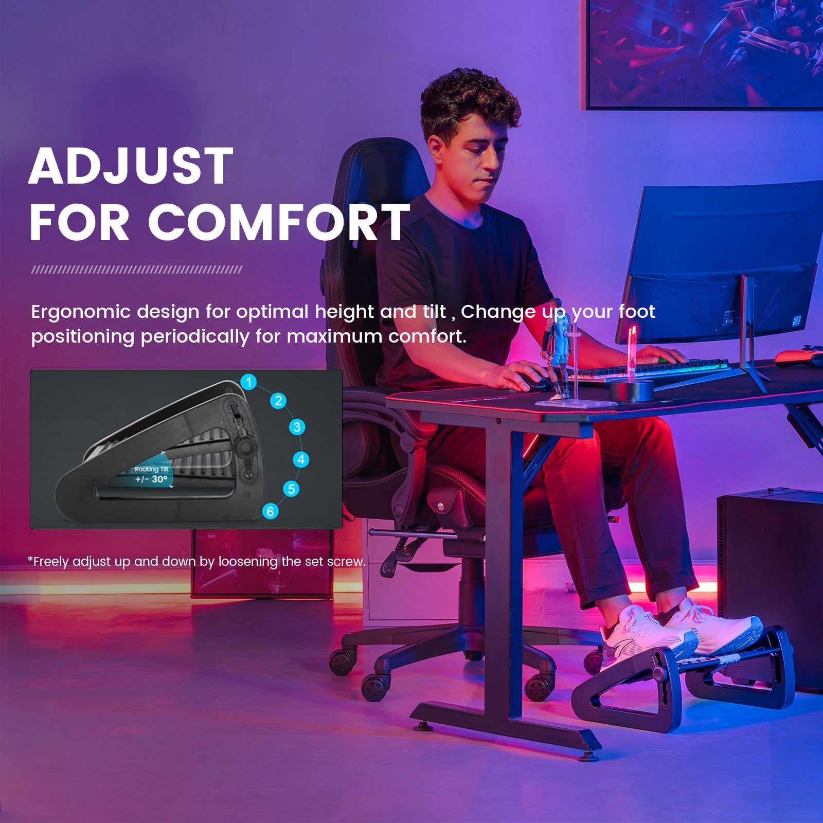Adjustable Ergonomic Under Desk Foot Rest for Office & Home - Improve Posture & Comfort While Sitting - Perfect for Work, Gaming & Study