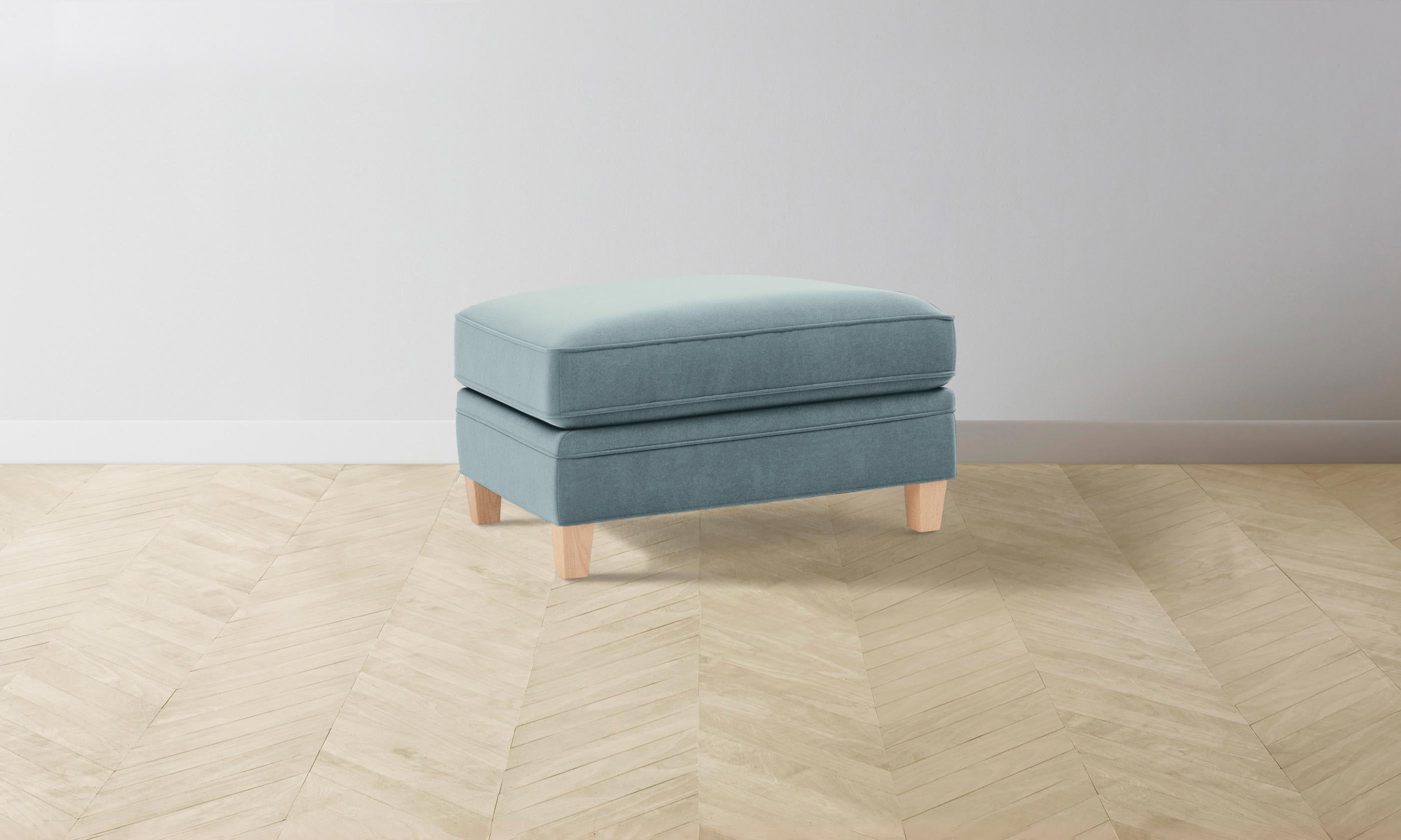 Carmine Ottoman - Premium Mohair Upholstered Slate Blue Footstool for Living Room, Bedroom & Lounge - Stylish & Comfortable Home Decor