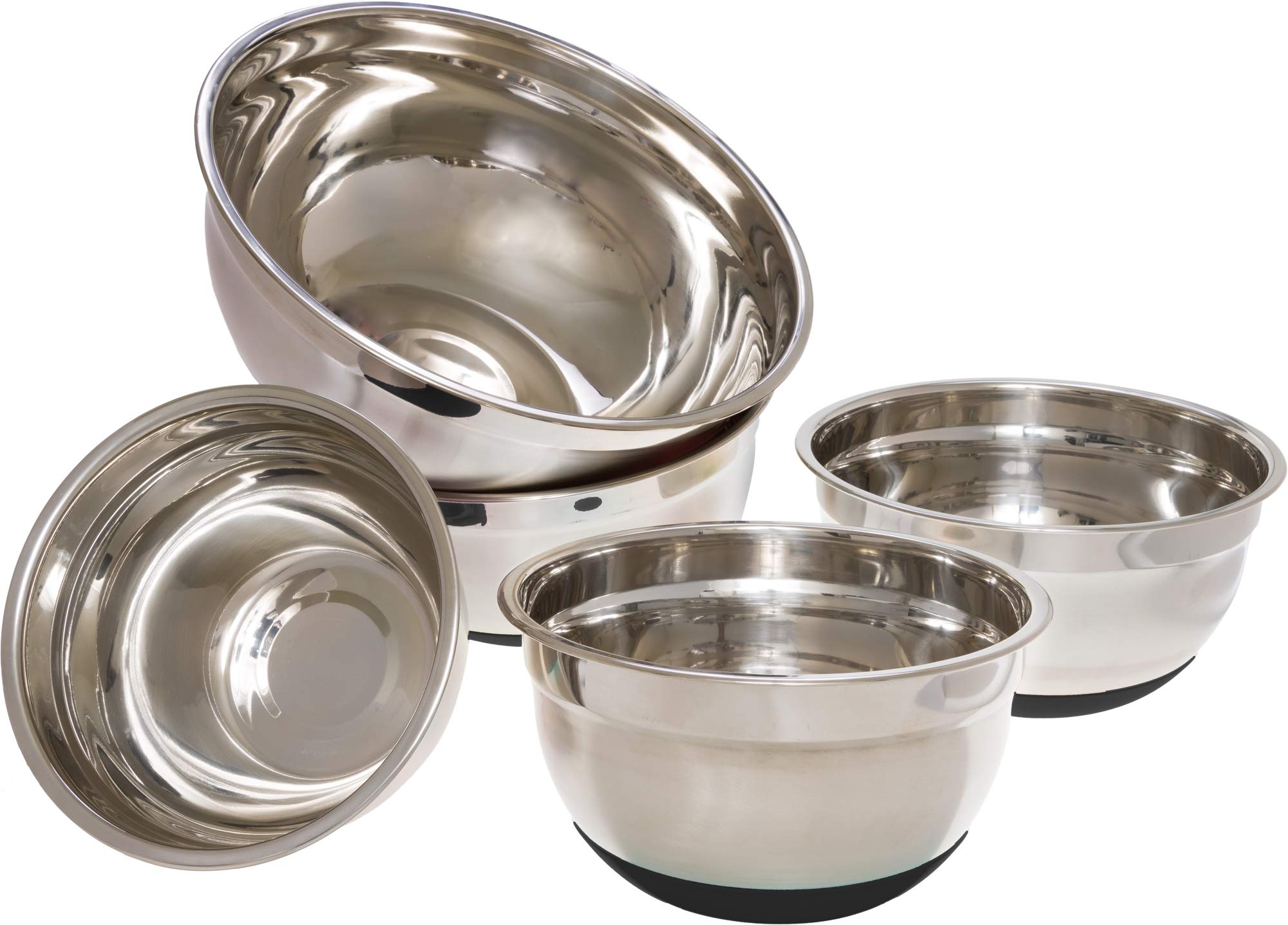 Premium Stainless Steel Mixing Bowls Set (5-Piece) - 1.5QT, 2QT, 2.5QT, 3.5QT & 7QT - Non-Slip Black Base - Nesting Bowls for Baking, Cooking & Meal Prep - Dishwasher Safe & Easy to Clean
