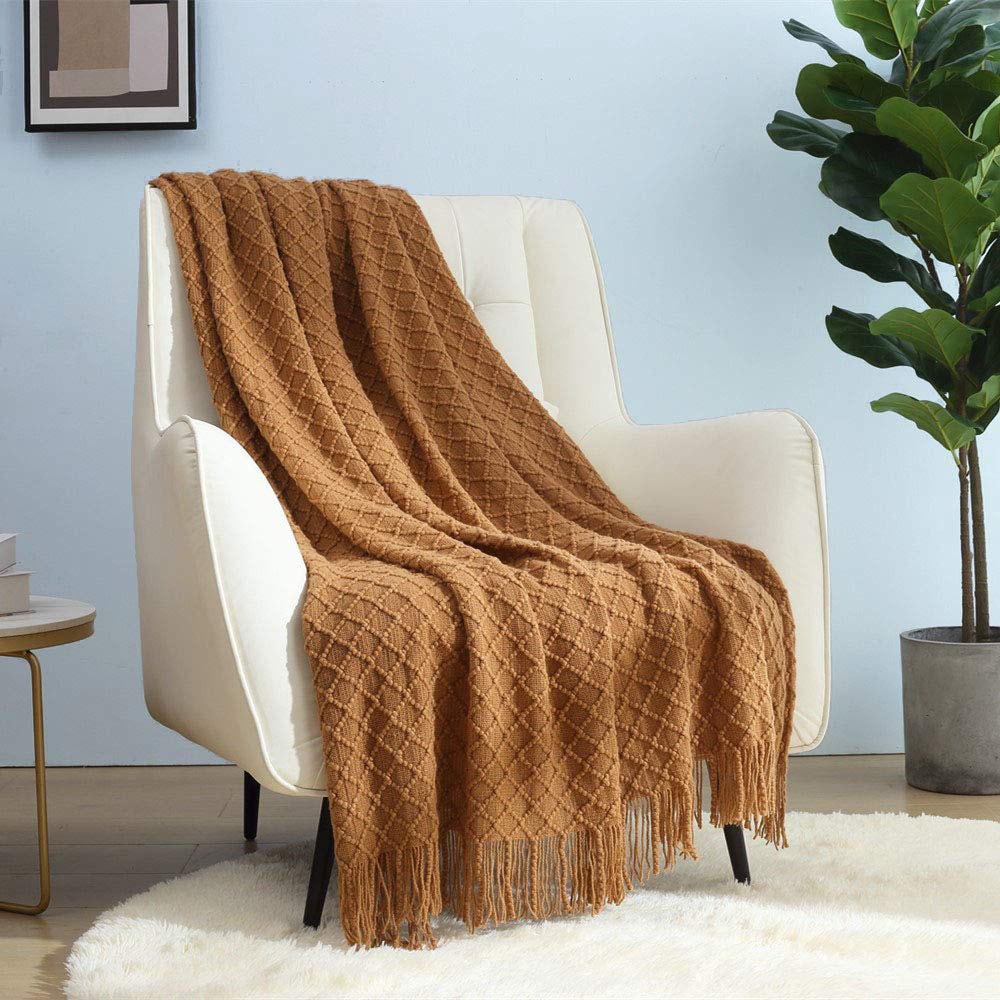 CREVENT Farmhouse Style Rustic Throw Blanket - Soft, Warm & Lightweight for Couch, Sofa, Chair & Bed - Perfect for Travel in Spring & Summer - 50''x60'' Brown - Cozy Home Decor & Outdoor Camping Accessory