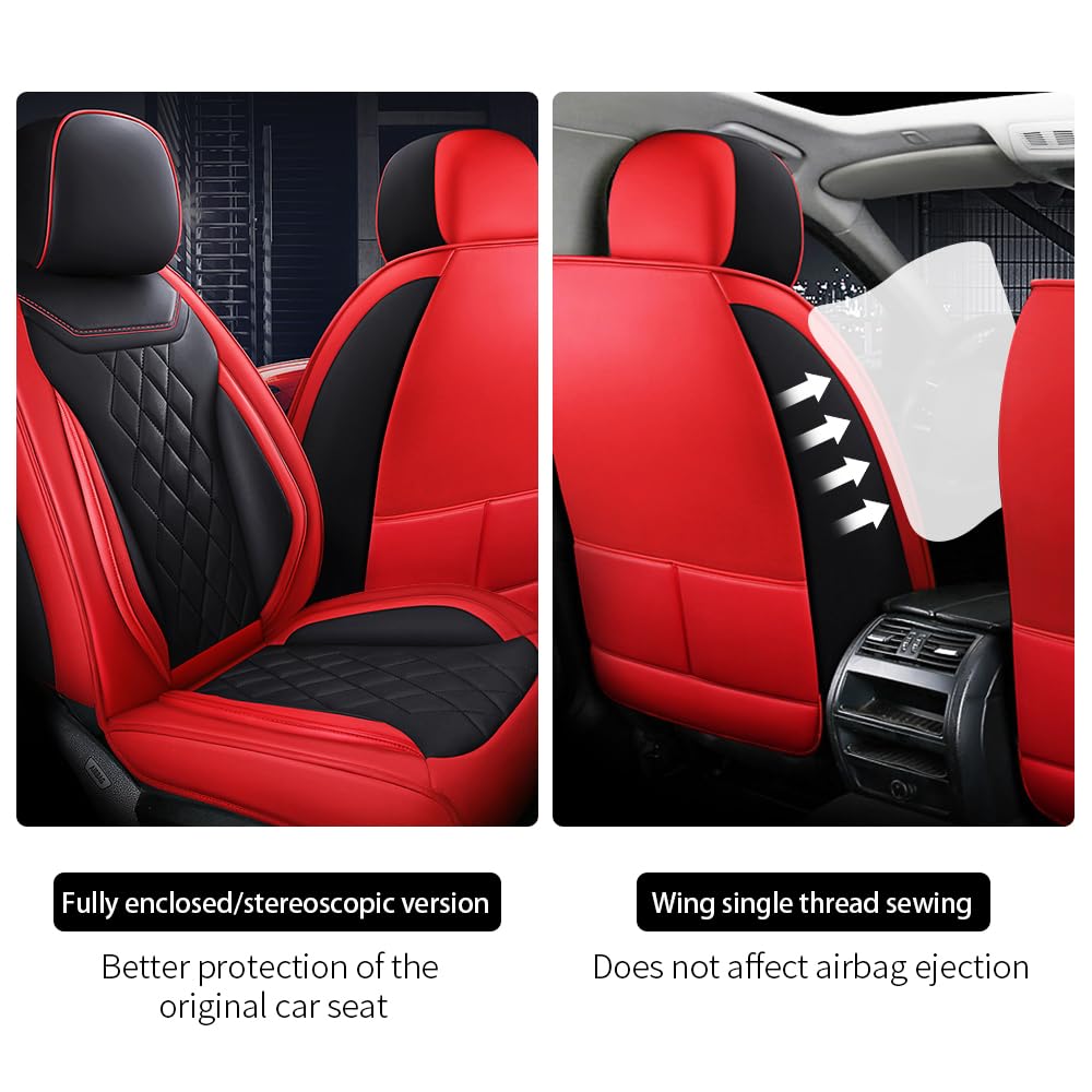 Premium Napa Leather Car Seat Covers for Jaguar F-PACE 2017-2024 - Waterproof, Breathable & Non-Slip Interior Protection - 5-Piece Set (Black & Red) - Perfect for Daily Commuting, Road Trips & Luxury Car Maintenance