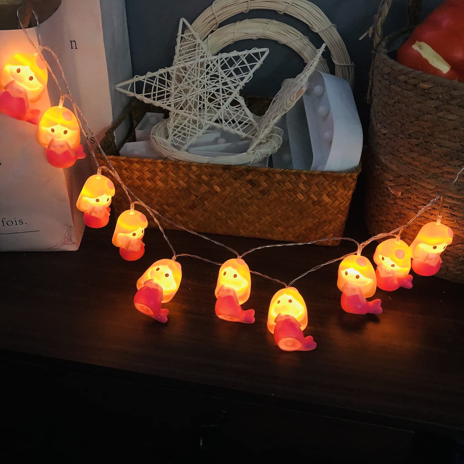 Mermaid LED String Lights - 10 Battery Operated Fairy Lights for Bedroom, Wedding, Birthday Party Decor - 1.65m Waterproof Fish Lights for Summer Camping, Home Decor & Outdoor Events - Romantic Ambiance Lighting