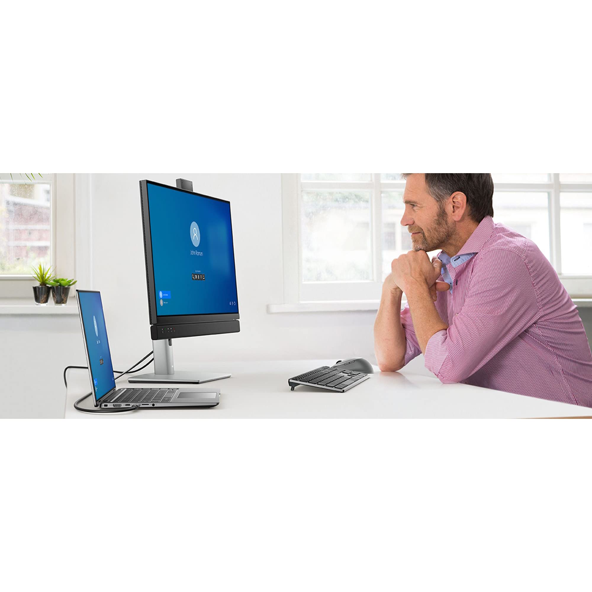 Dell 24 Inch Video Conferencing Monitor - C2422HE with POP-UP 5MP IR Camera, Dual 5W Speakers, Microsoft Teams Button | Perfect for Remote Work & Online Meetings