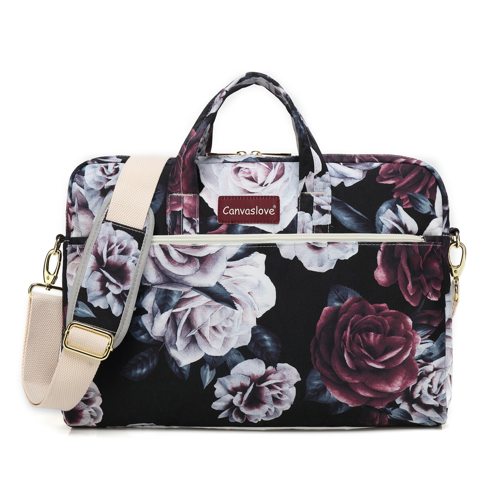 Canvaslove Red and White Rose Waterproof Laptop Shoulder Messenger Bag with Rebound Bubble Protection for MacBook Air Pro 13 inch, MacBook 14 inch, 13-14 inch Laptops - Ideal for Work, Travel, and School