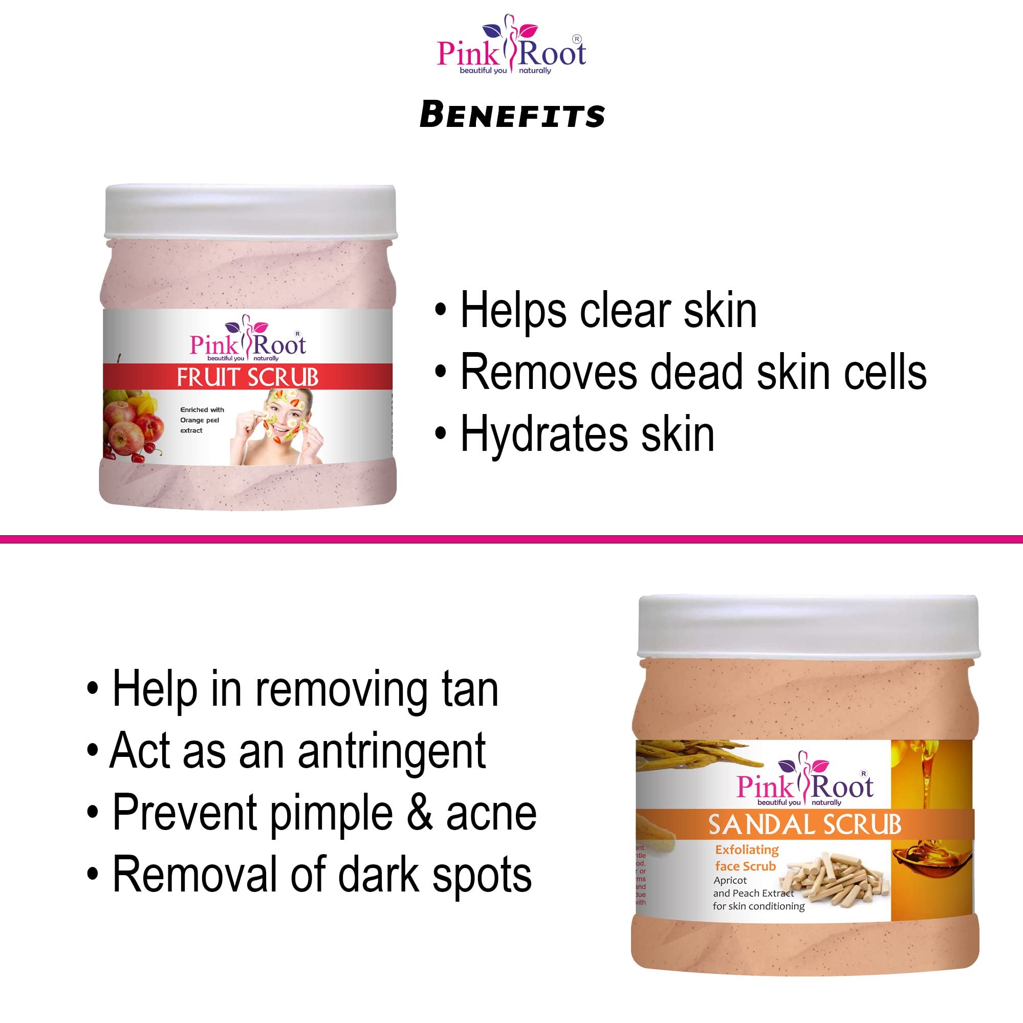 Pink Root Sandal & Fruit Scrub Set - 500gm Each - Natural Exfoliating Foot & Body Scrub for Soft Skin - Perfect for Spa Day, Pedicure & At-Home Skincare Routine
