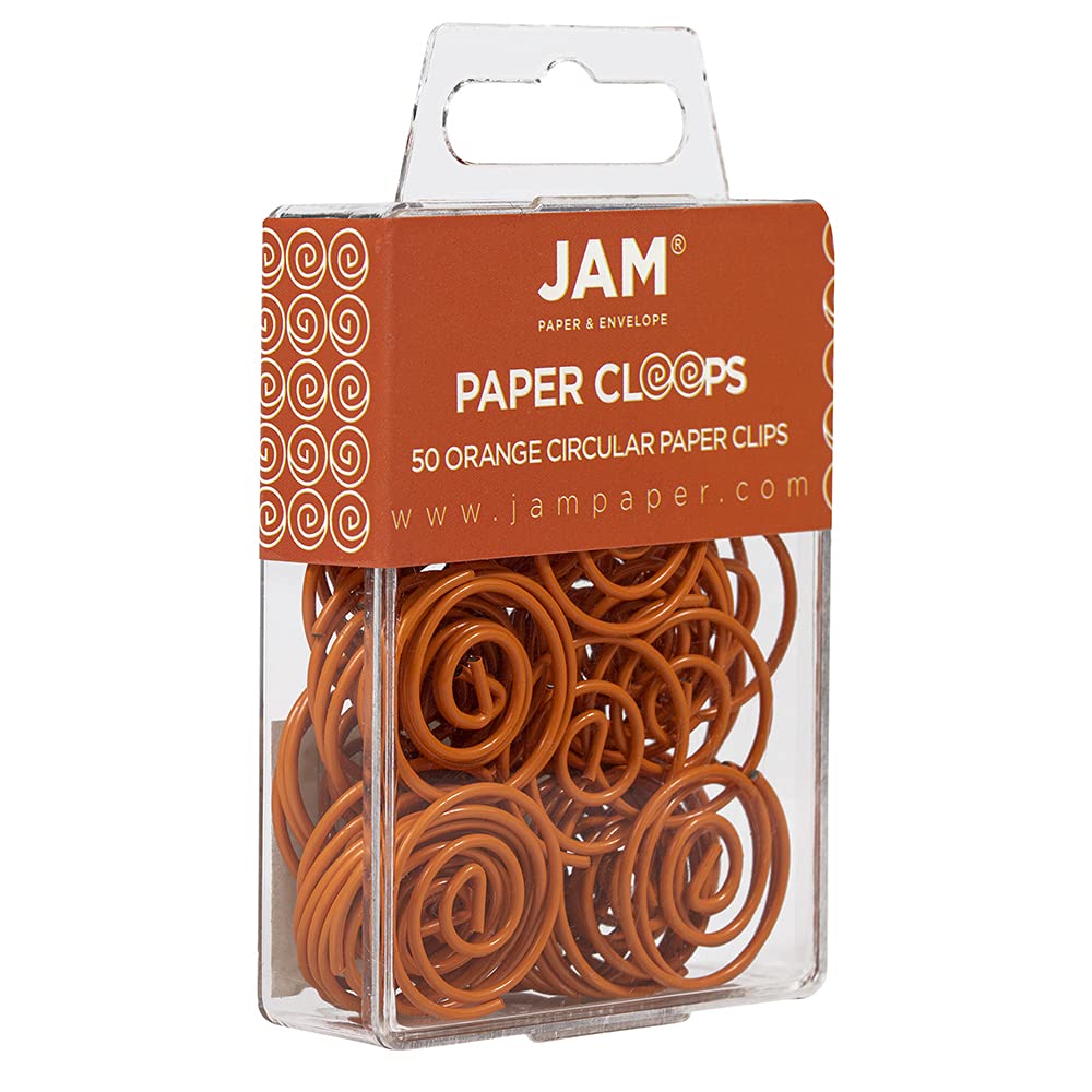 JAM PAPER Round Paper Clips - Orange Circular Binder Clips - 50 Pack - Perfect for Office, School & Craft Projects