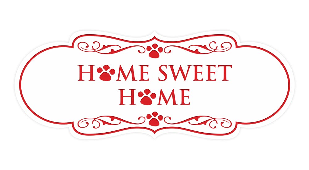 Designer Paws Home Sweet Home Sign - Small Dog Welcome Plaque for Front Door (White/Red) - Perfect for Pet Lovers & Housewarming Gifts
