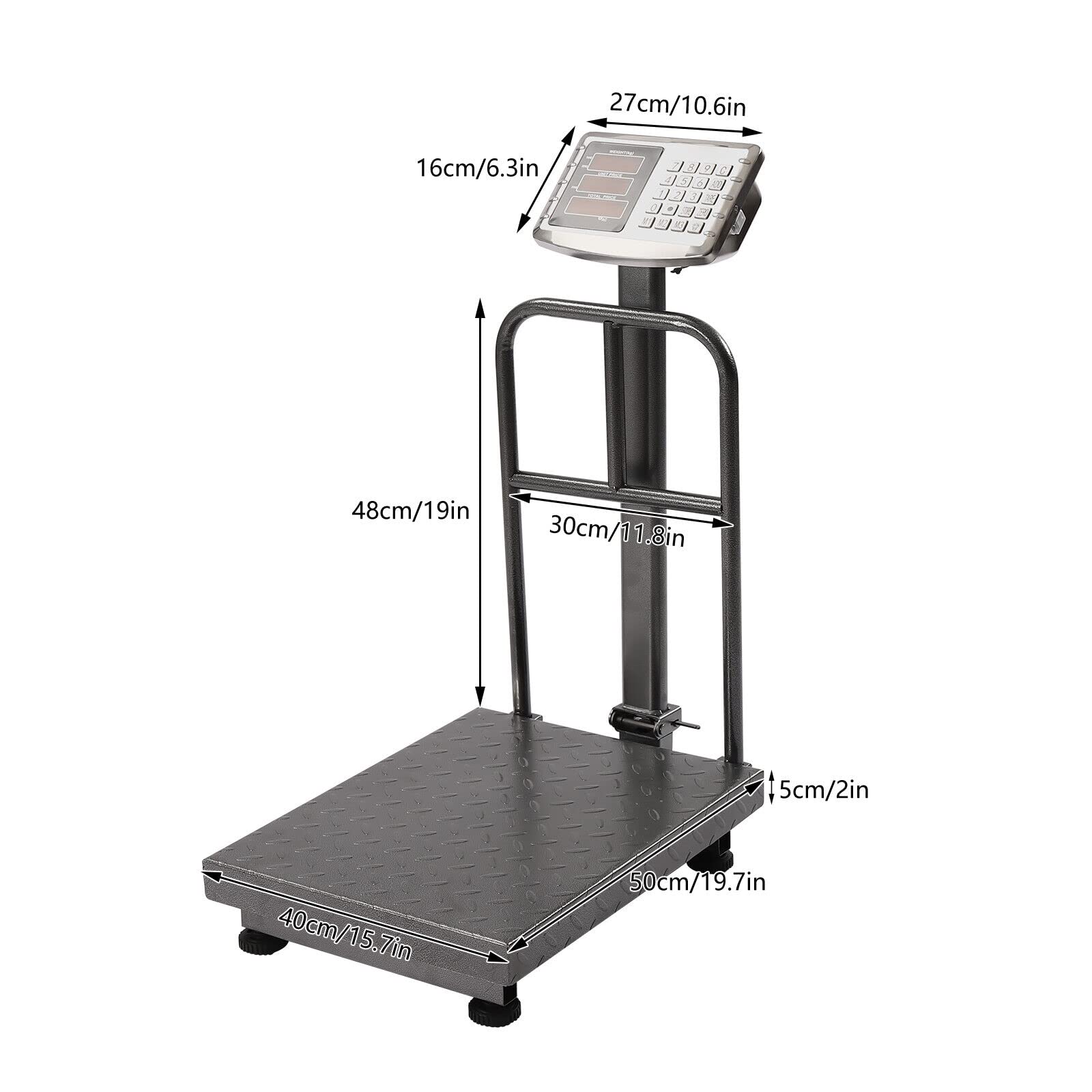 660LB Heavy Duty Digital Platform Scale with Removable Guardrail - Industrial Floor Scale for Shipping, Mailing & Logistics - Accurate Weighing in LB/KG - Perfect for Warehouses, Post Offices & Commercial Use