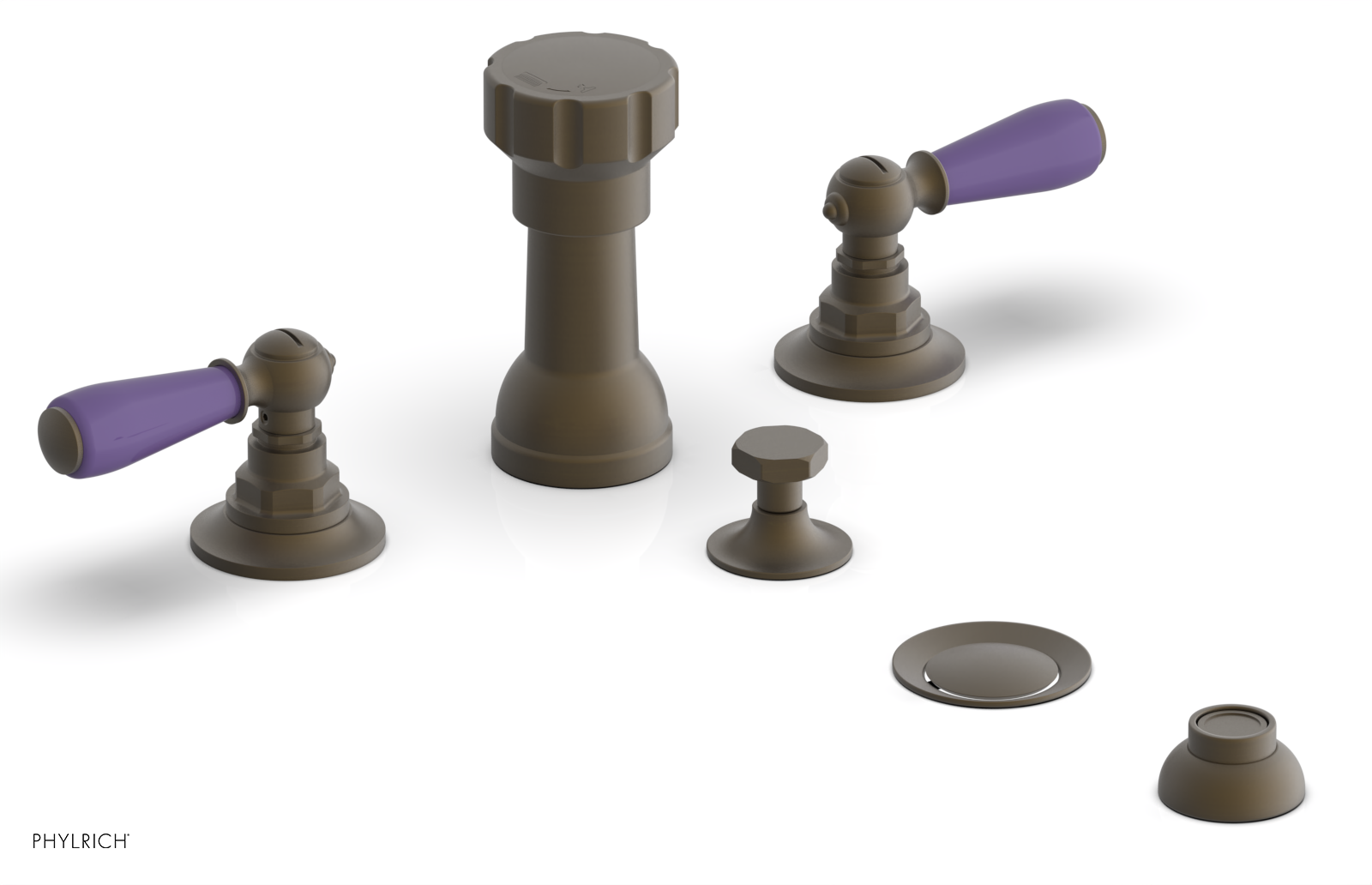 Jamestown 4-Hole Bidet Faucet Set with Lever Handles & Purple Accents - 165 61 - Perfect for Modern Bathroom Renovations and Water-Saving Toilet Upgrades