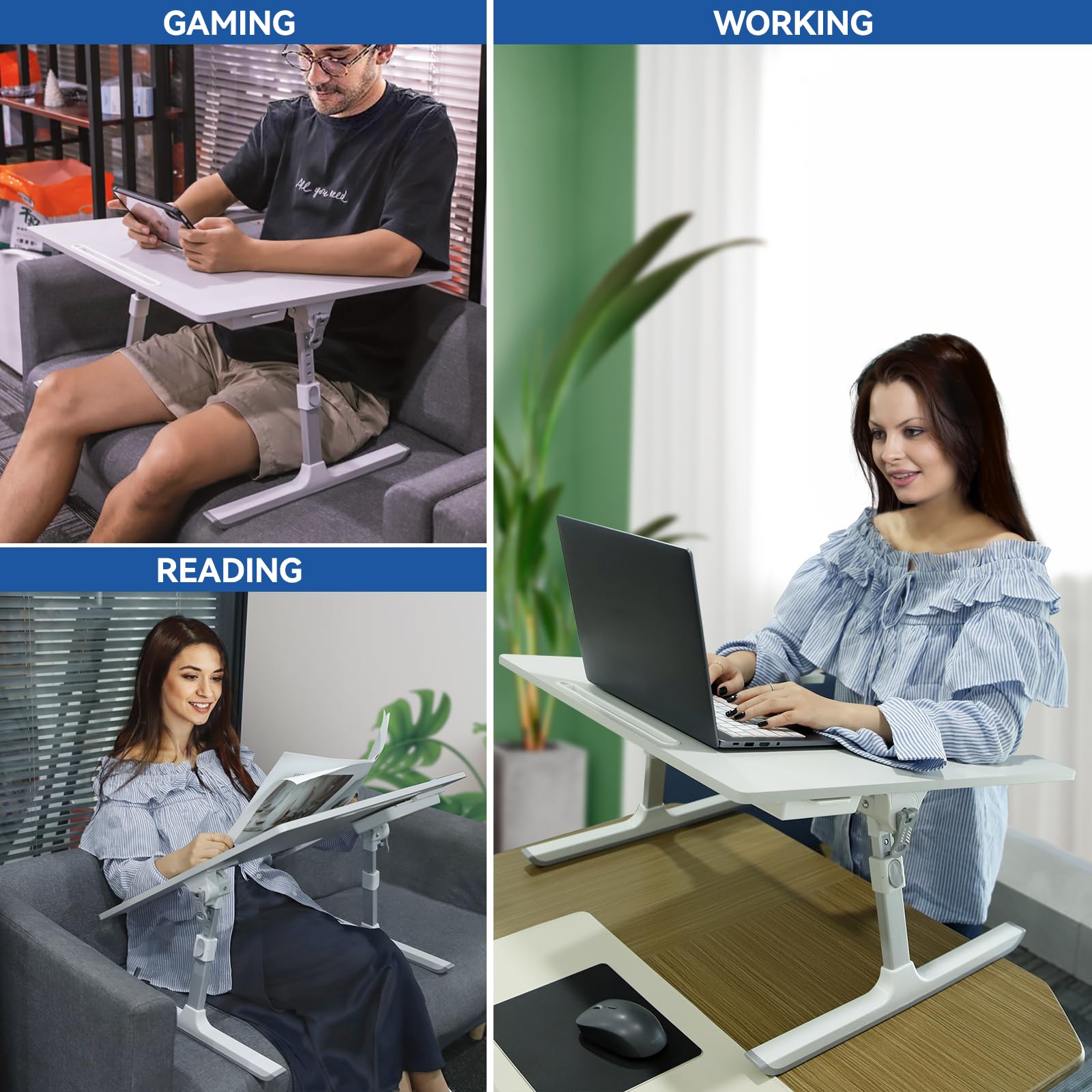 Adjustable Laptop Desk for Couch & Bed - Portable Hospital Bed Table with Drawer & Tablet Slot - Large Lap Desk Pillow for Reading, Writing, Gaming, Eating - Perfect for Home Office, Dorm Room & Hospital Use