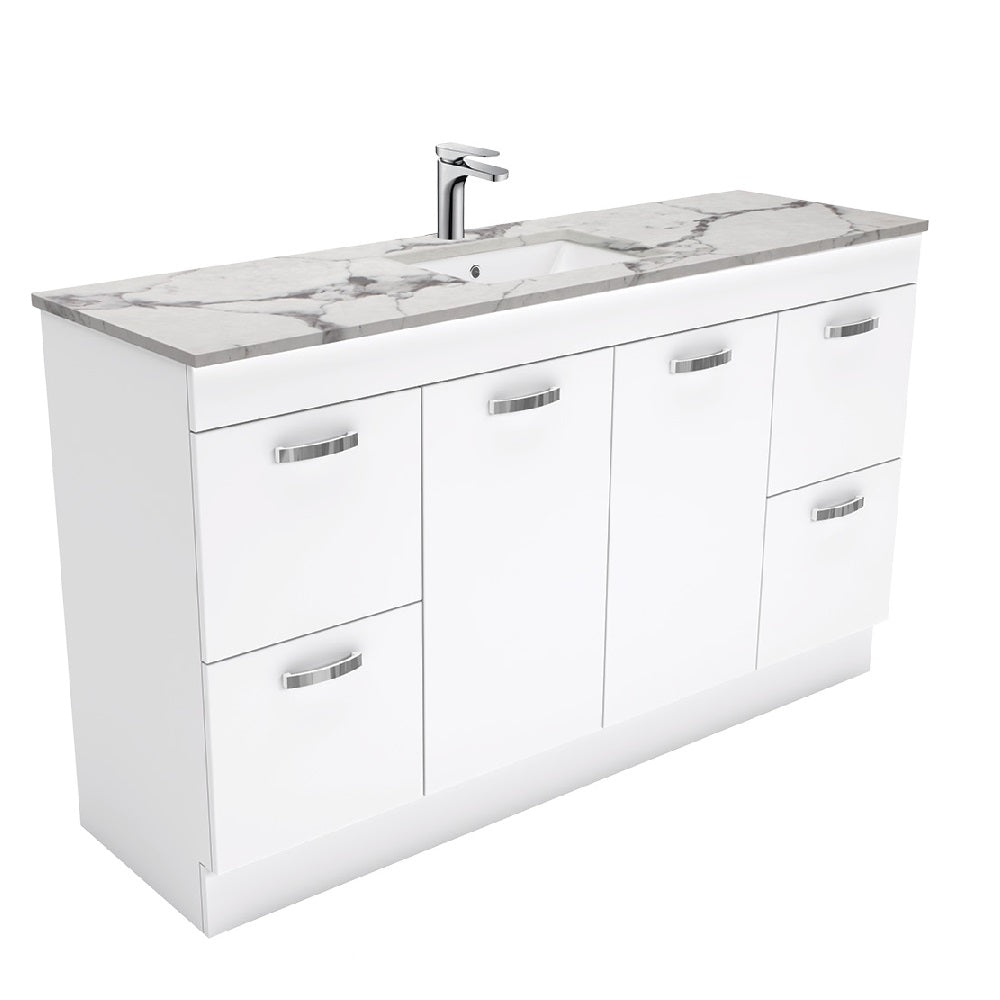 Fienza SM150NKWS Unicab Calacatta Marble Bathroom Vanity with Single Bowl - 1500mm Modern Sink Cabinet for Master Bath & Powder Room Remodel