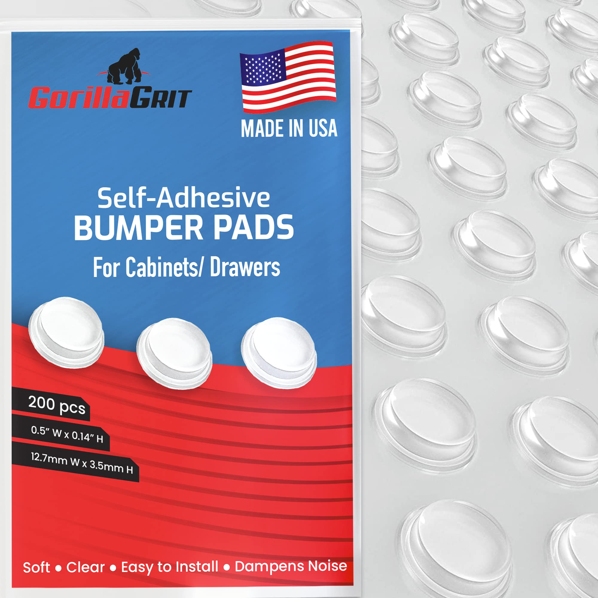 200 Pack Clear Adhesive Cabinet Bumpers - 1/2 Inch Diameter Self-Stick Pads for Drawers, Glass Tops, Cutting Boards, Picture Frames & Furniture - Noise Reduction & Surface Protection for Home & Office Use