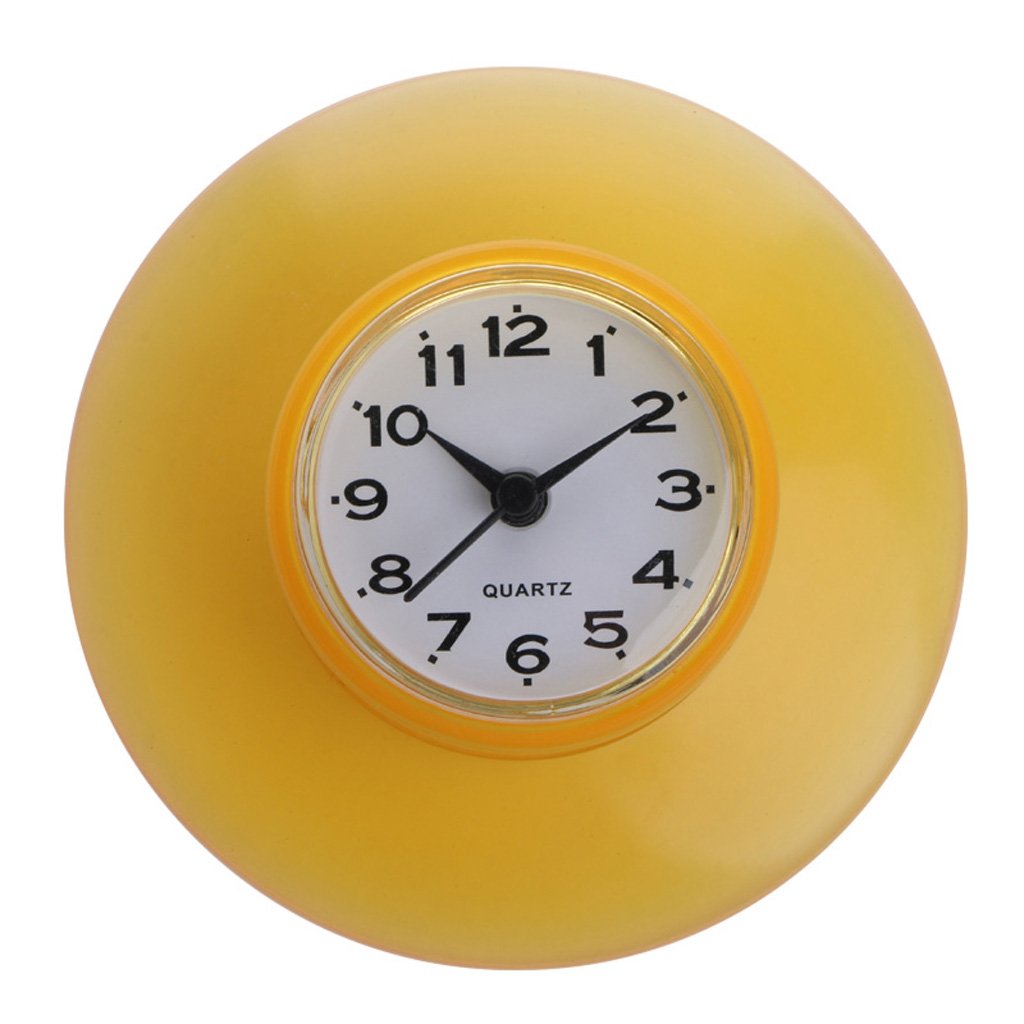 Waterproof Silicone Wall Clock for Bathroom & Kitchen - Yellow Suction Cup Shower Timer with Glass Face - Perfect for Shower, Gym, Pool & Outdoor Use