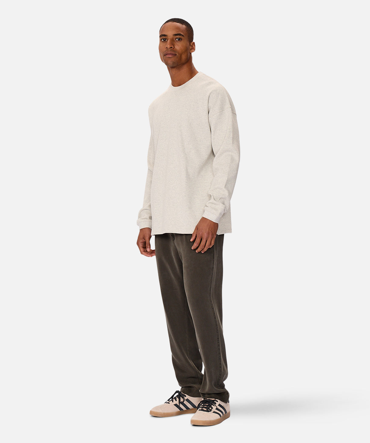 Bridgeport Waffle Long Sleeve T-Shirt for Men & Women - Soft Thermal Cotton Blend Crewneck Top in Oatmeal Marle - Cozy Casual Wear for Fall & Winter Layering