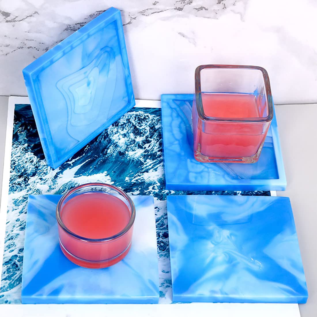 Voyyphixa 4-Piece Square Silicone Resin Coaster Molds for DIY Epoxy Resin Projects - Perfect for Making Sea Cup Mats, Candle Holders, Soap Dishes & Home Decor (Island Themed Coasters) - Ideal for Crafting, Home Decor & Gift Making