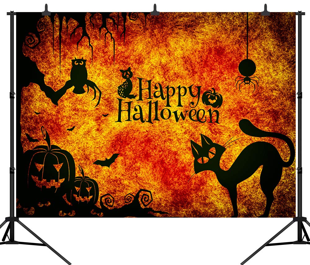 7X5FT Halloween Photo Backdrop - Pumpkin Cat Spider Bat Owl Paper-Cut Design Seamless Vinyl Photography Background for Studio, Party Decor, and Social Media Content Creation