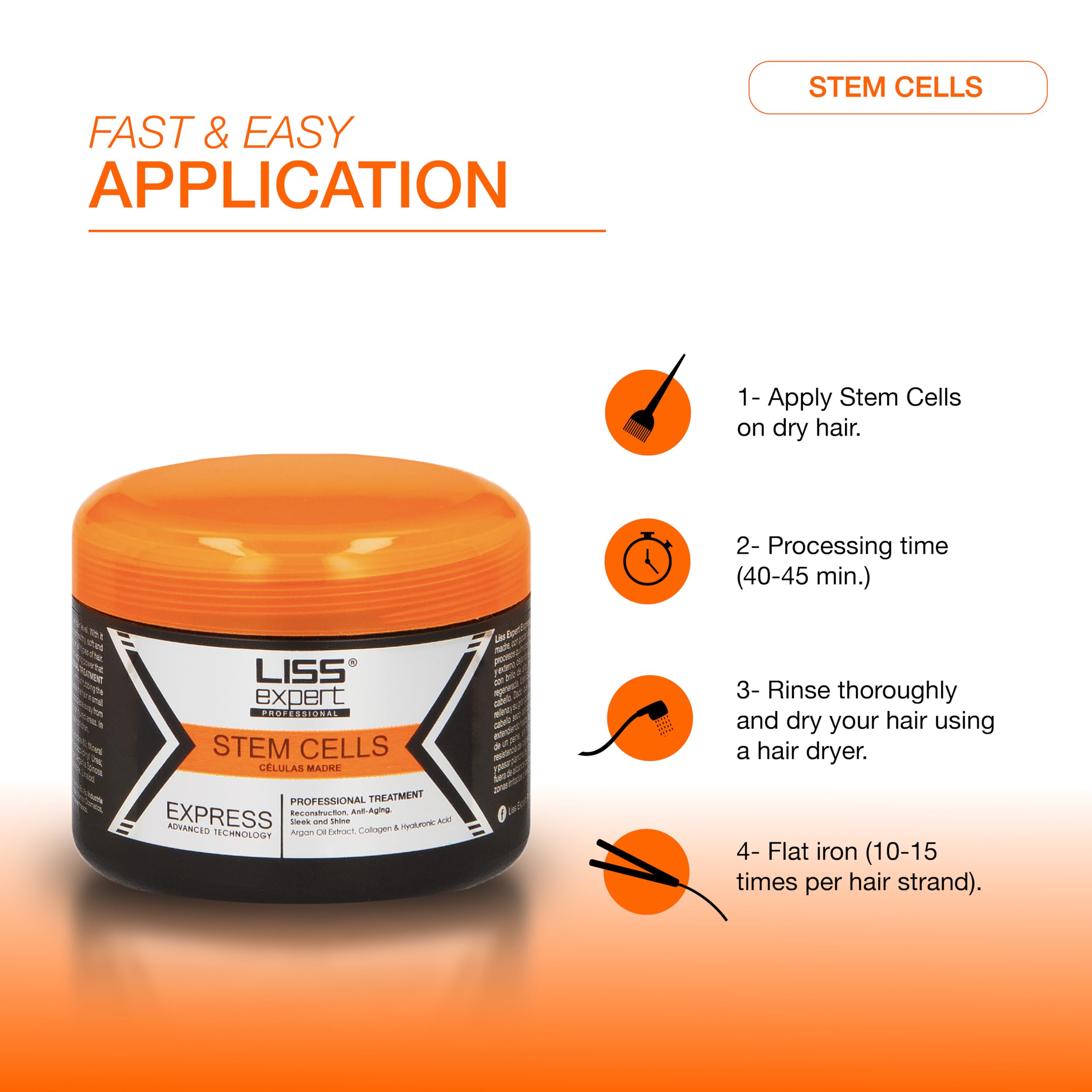 Liss Expert Stem Cells Smoothing Treatment with Organic Keratin & Argan Oil – Frizz-Free Hair Repair & Shine – Professional Straightening for Shoulder Length Hair – Includes Salt-Free Shampoo & Conditioner – Perfect for Salon-Quality Smoothing at Home