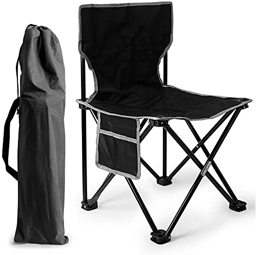 Portable Folding Camping Chair - Lightweight Outdoor Beach Chair for Fishing, Picnic, Garden & Travel with Side Pocket - Perfect for Camping, Backyard, Sports Events (Black)