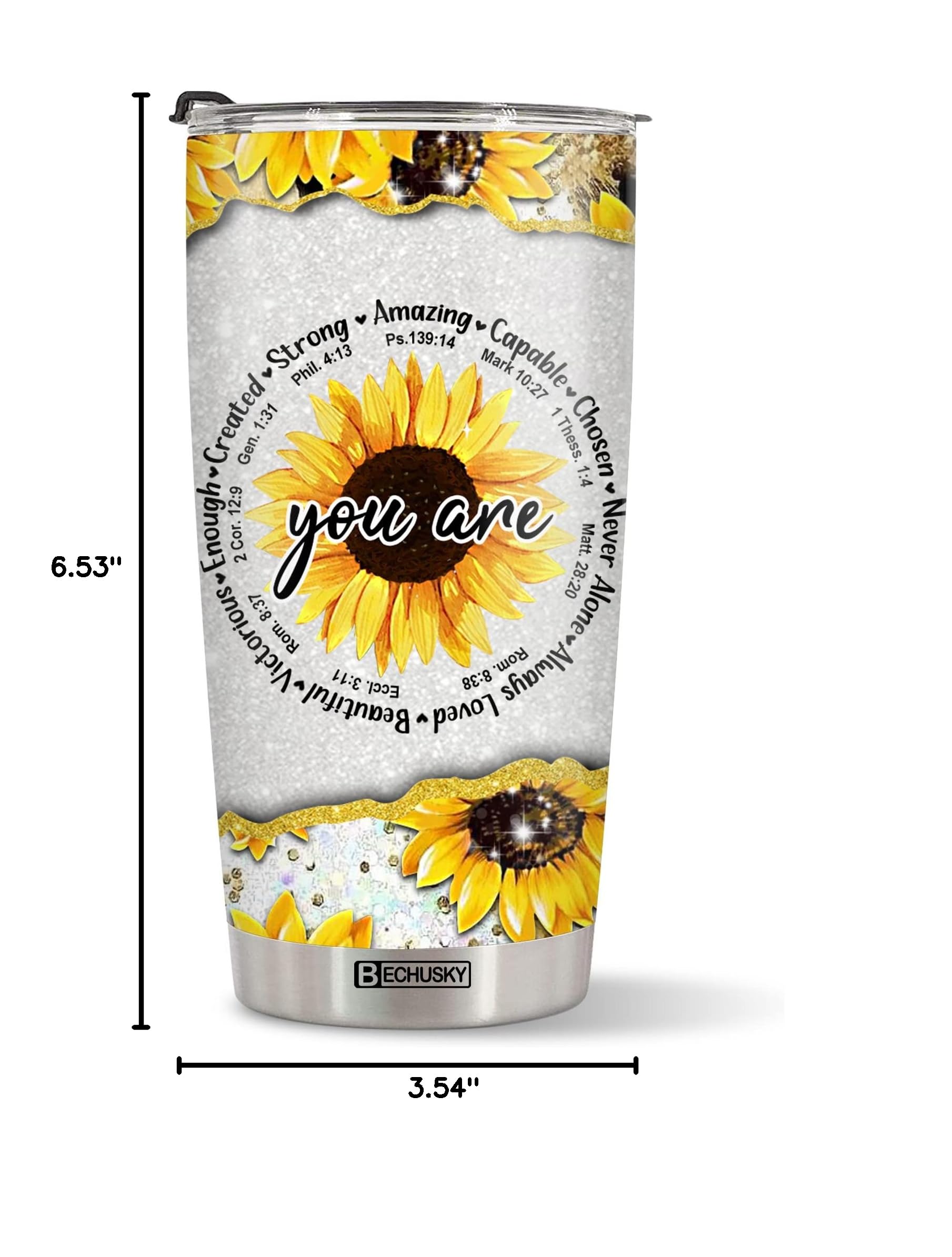 BECHUSKY Christian Tumbler with Bible Verse - Inspirational Religious Gift for Women, Mom, Girl - Perfect for Birthday, Easter, Christmas - Great for Church, Bible Study & Daily Devotion