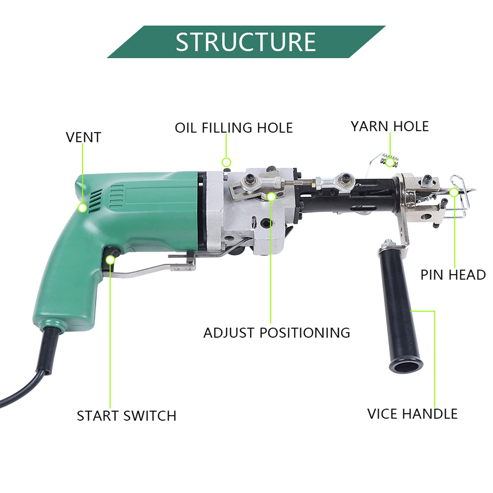 240W Industrial Carpet Tufting Gun - 2400RPM Electric Carpet Weaving Machine for Loop Pile & Cut Pile - Professional Flocking Tool for DIY Home Decor & Rug Making Projects