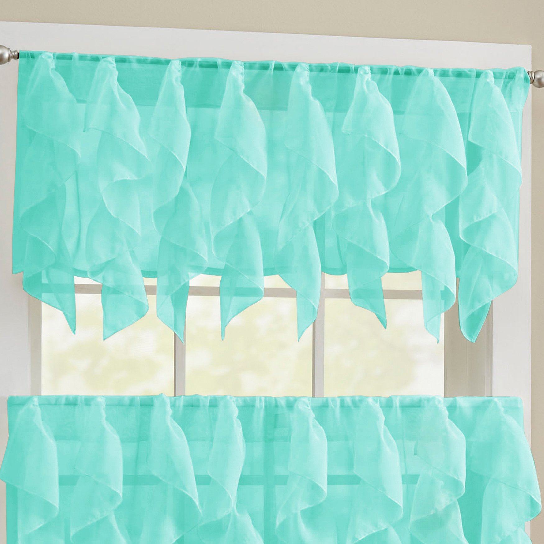 Stylish Sweet Home Collection Kitchen Window Curtains - Tier, Swag & Valance Treatments in Unique Patterns for Home Décor | Sheer Seafoam Design | Perfect for Living Room, Bedroom & Kitchen Windows