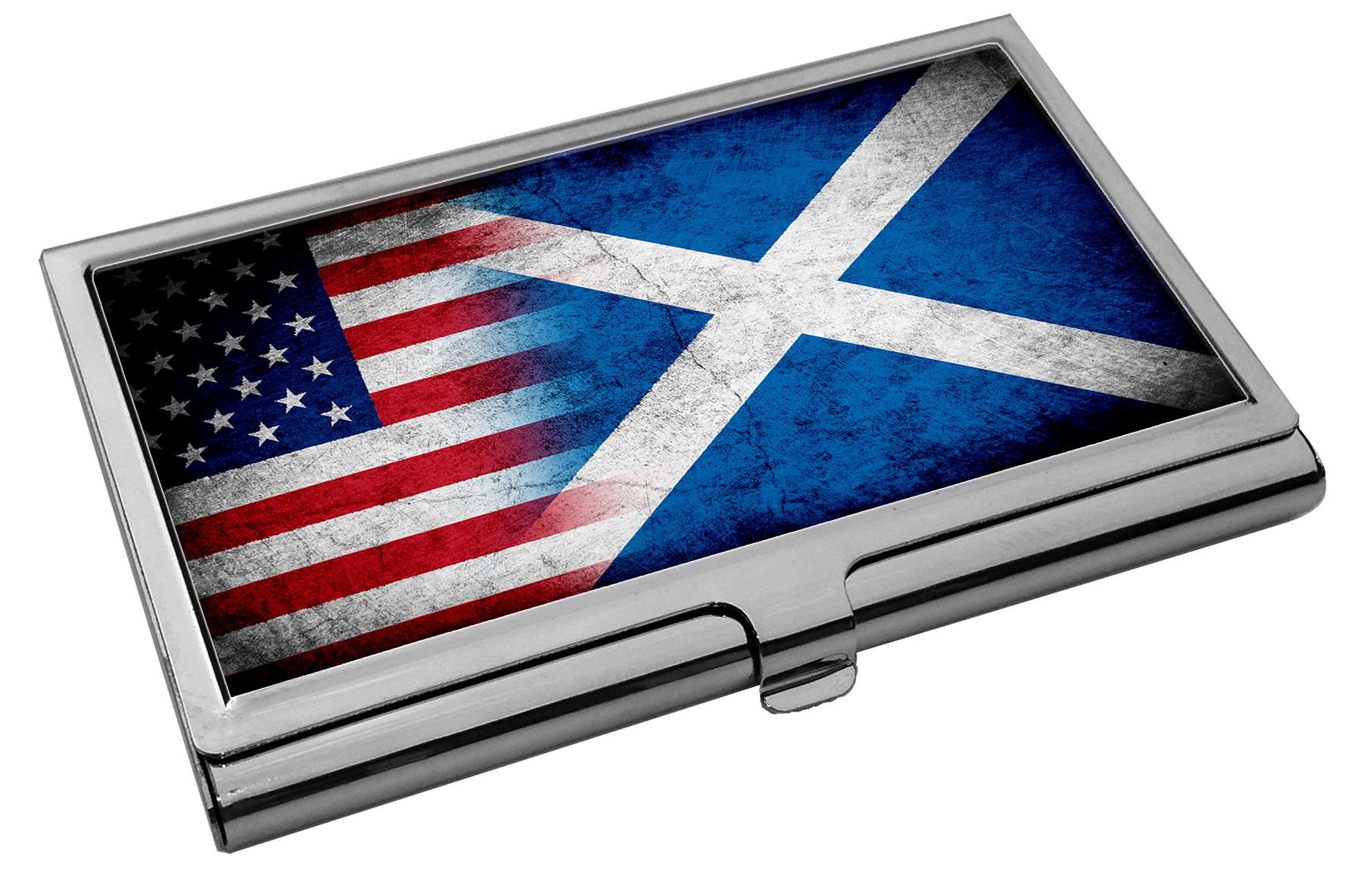 Premium Stainless Steel Scottish Flag Business Card Holder for Office & Gifts