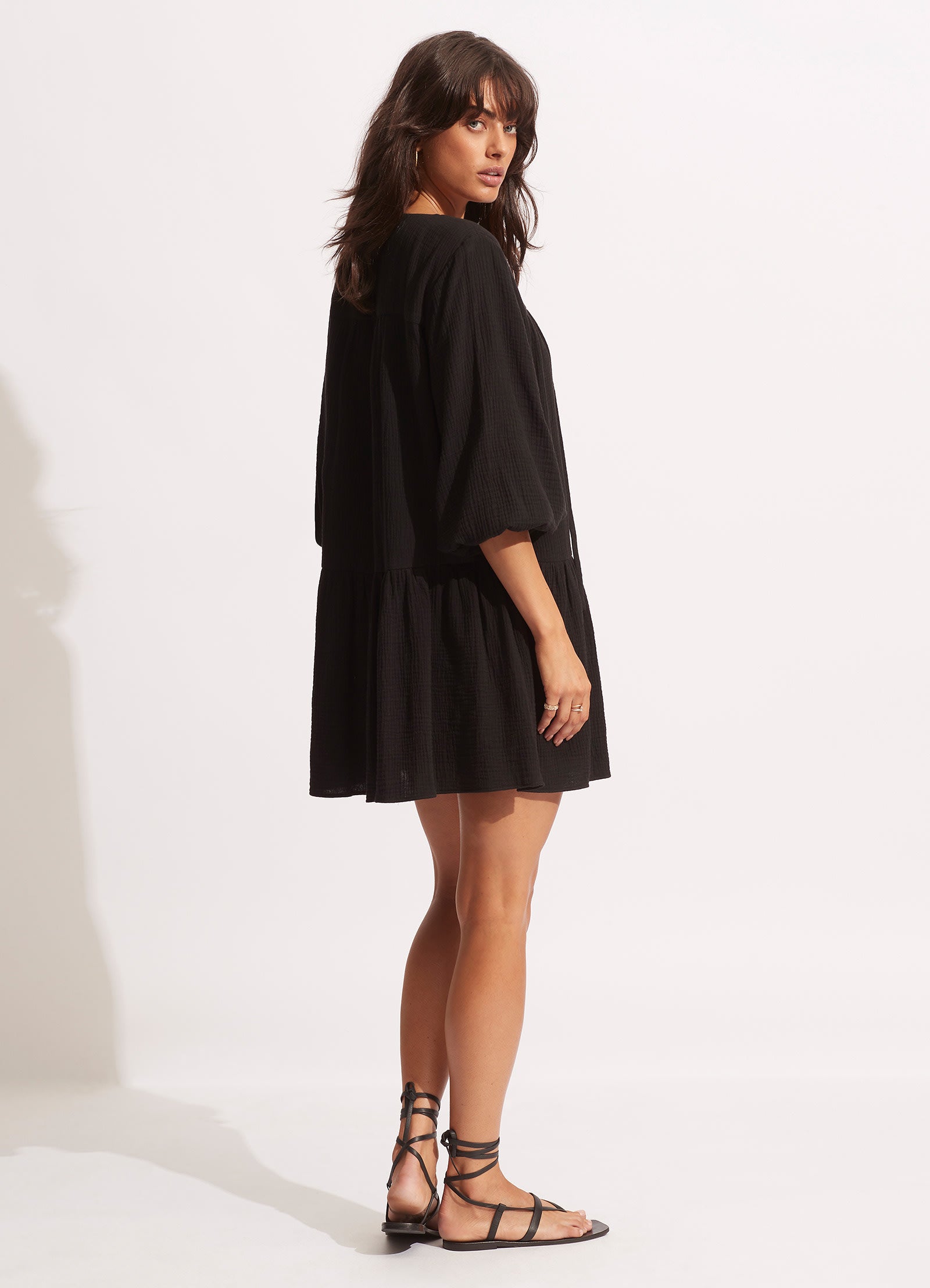 Stylish Fallow Textured Cotton Cover Up - Black | Soft & Comfortable Beachwear for Women | Perfect for Poolside, Vacations & Summer Outfits