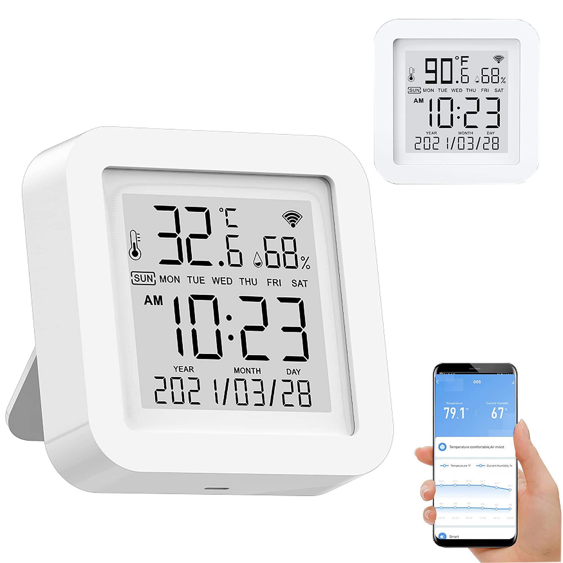 Smart WiFi Temperature Humidity Monitor - Wireless Sensor with APP Alerts & Alexa Compatibility | Home, Pet, Garage Use | TUYA Hygrometer Thermometer for Indoor Climate Control