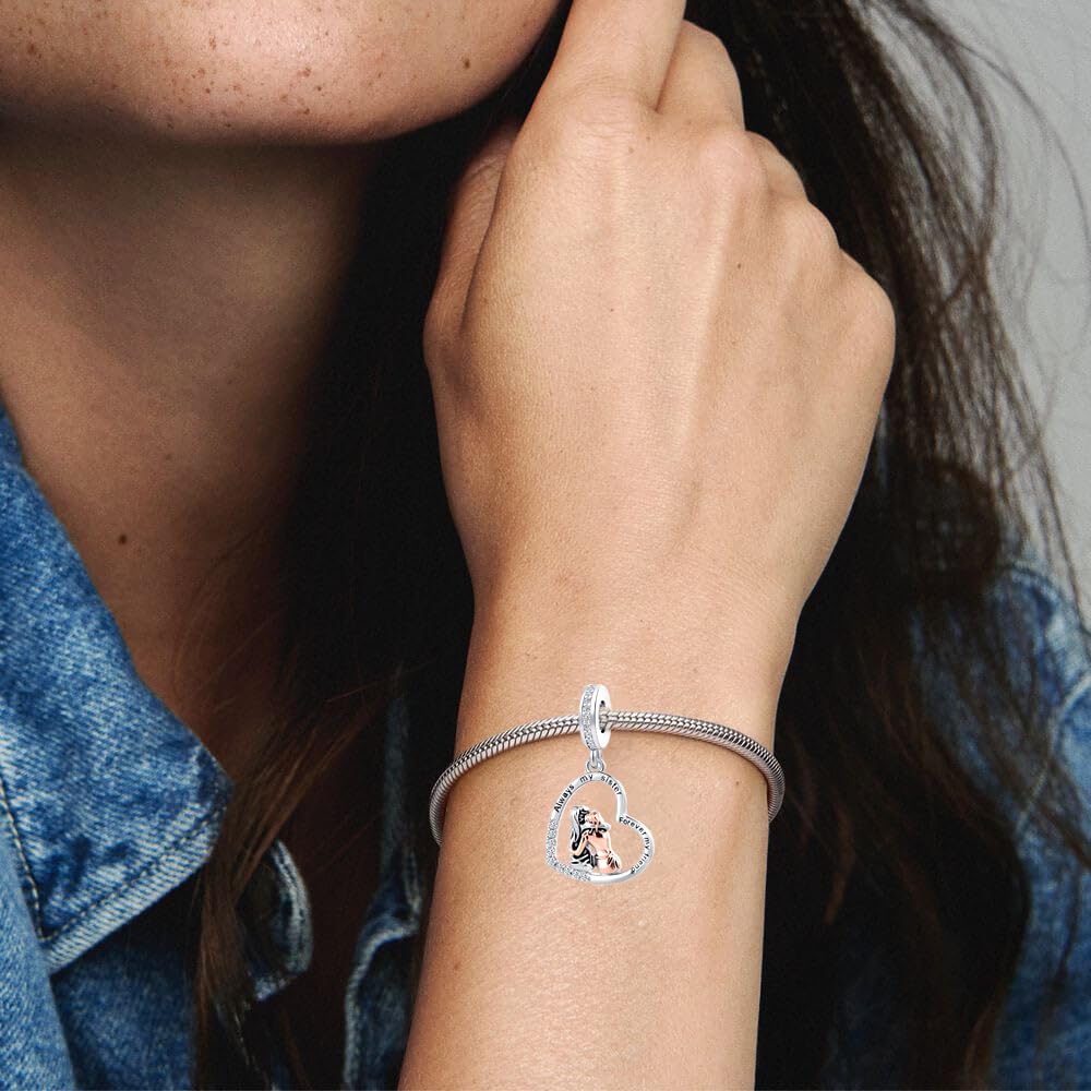 Mom Baby Footprint Grandma Best Friend Charm Crystal Bead for Pandora Bracelet - Perfect Gift for Mother's Day, Birthdays & Anniversaries