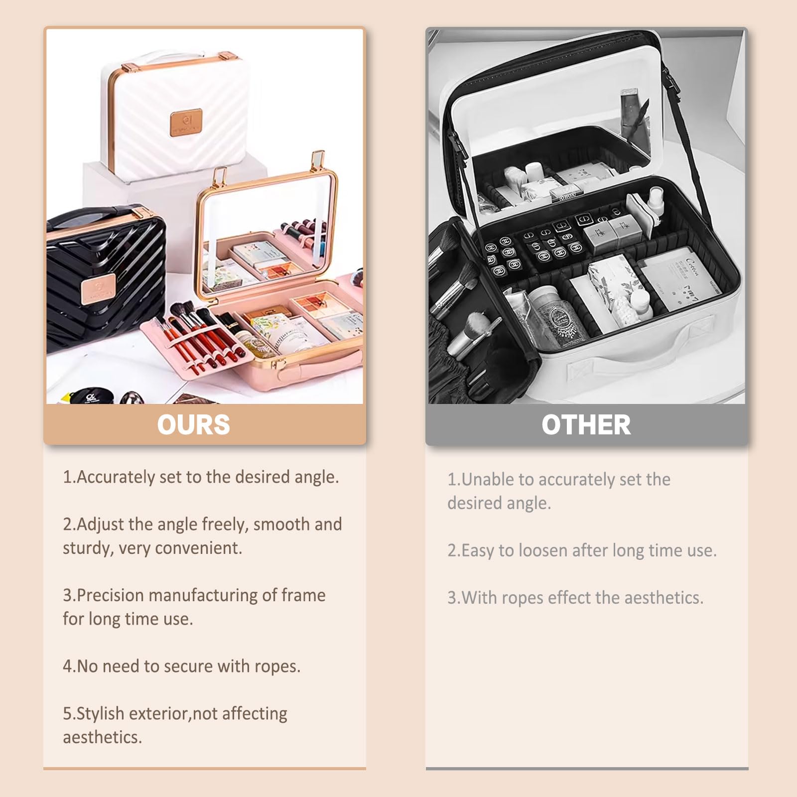 Napfox Professional Makeup Case with LED Lighted Mirror - Portable Travel Cosmetic Organizer for Makeup Artists, Hairstylists & Beauty Enthusiasts - Perfect for Travel, Salon & Home Use - White