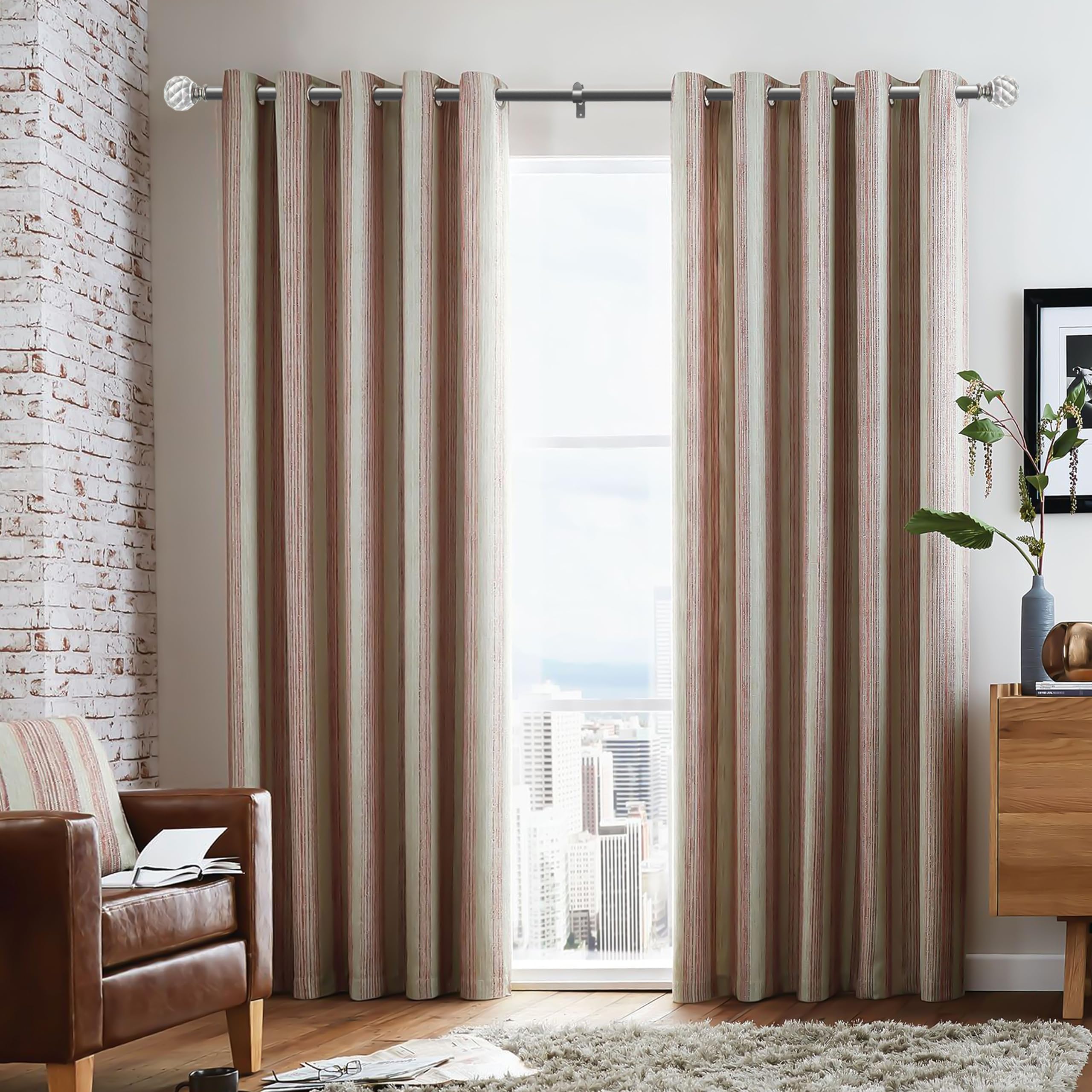 1 Inch Adjustable Window Curtain Rod 36-72 Inches with Crystal Diamond Ball Finials - Single Rod for Living Room, Bedroom, Dorm (Antique Nickel Finish) - Perfect for Sheer & Lightweight Curtains