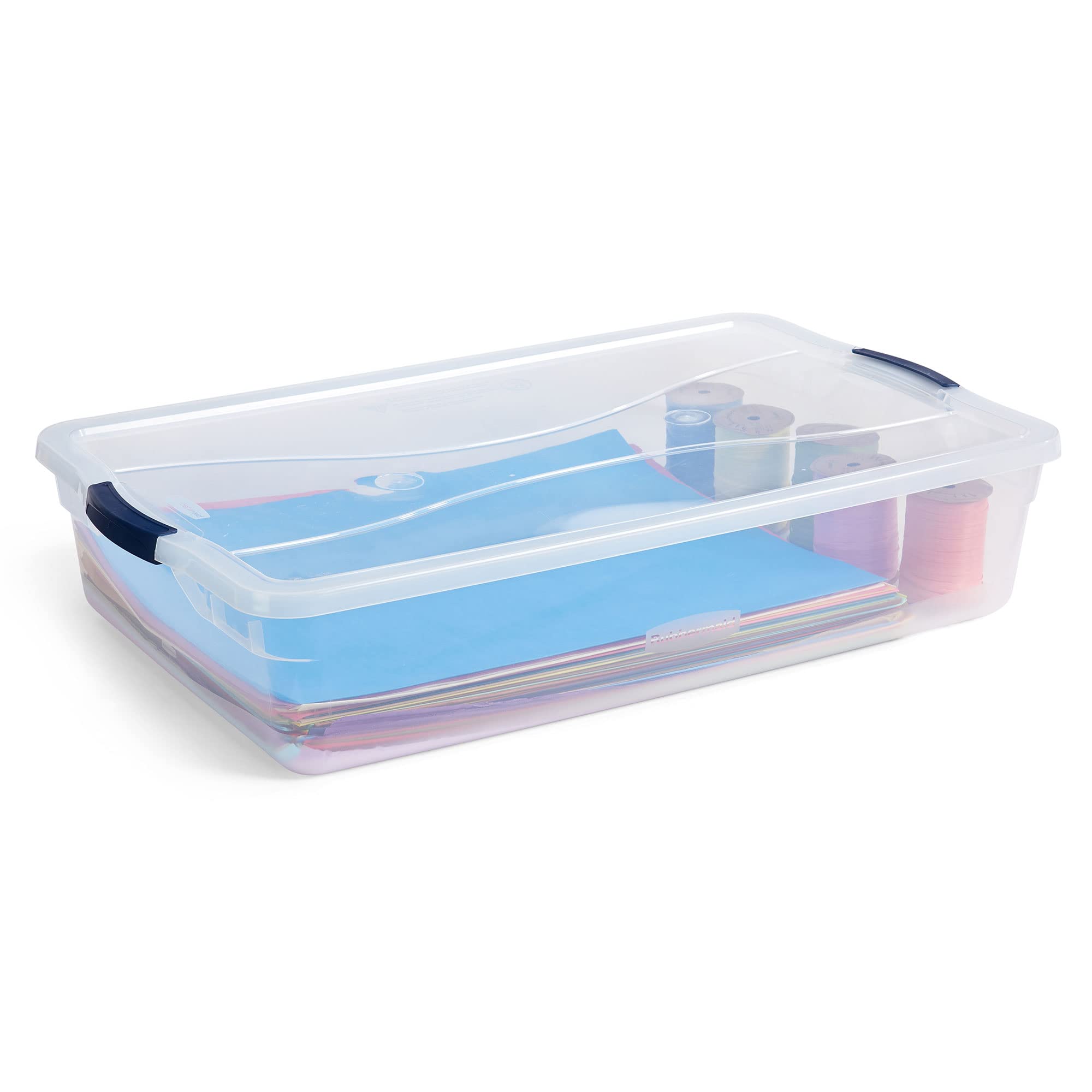 Rubbermaid Cleverstore 42 Quart Clear Plastic Storage Bins - 4 Pack Stackable Organizer Containers with Latching Lids for Garage, Closet, Classroom & Home Organization - Perfect for Seasonal Decor, Toys, Clothes & School Supplies Storage