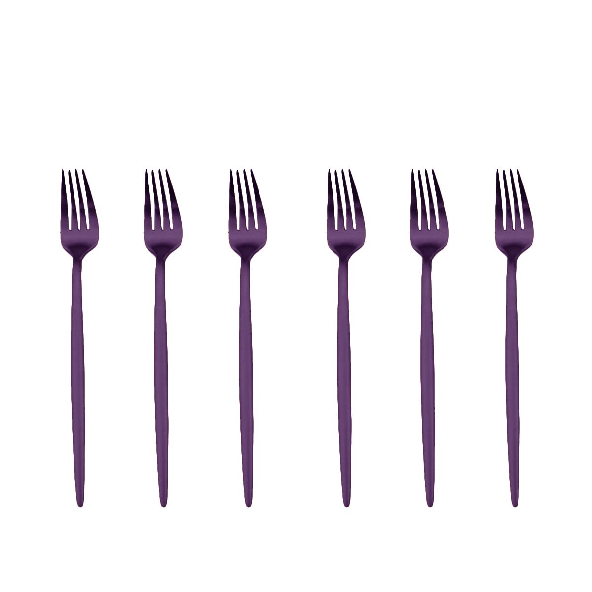 Premium 18/10 Stainless Steel Matte Purple Flatware Set - 6 Piece Dessert & Salad Forks (7.2