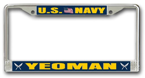 MilitaryBest Navy Yeoman YN Chrome License Plate Frame - Durable Metal Car Accessory for Navy Veterans & Enthusiasts - Perfect for Trucks, Cars & Motorcycles